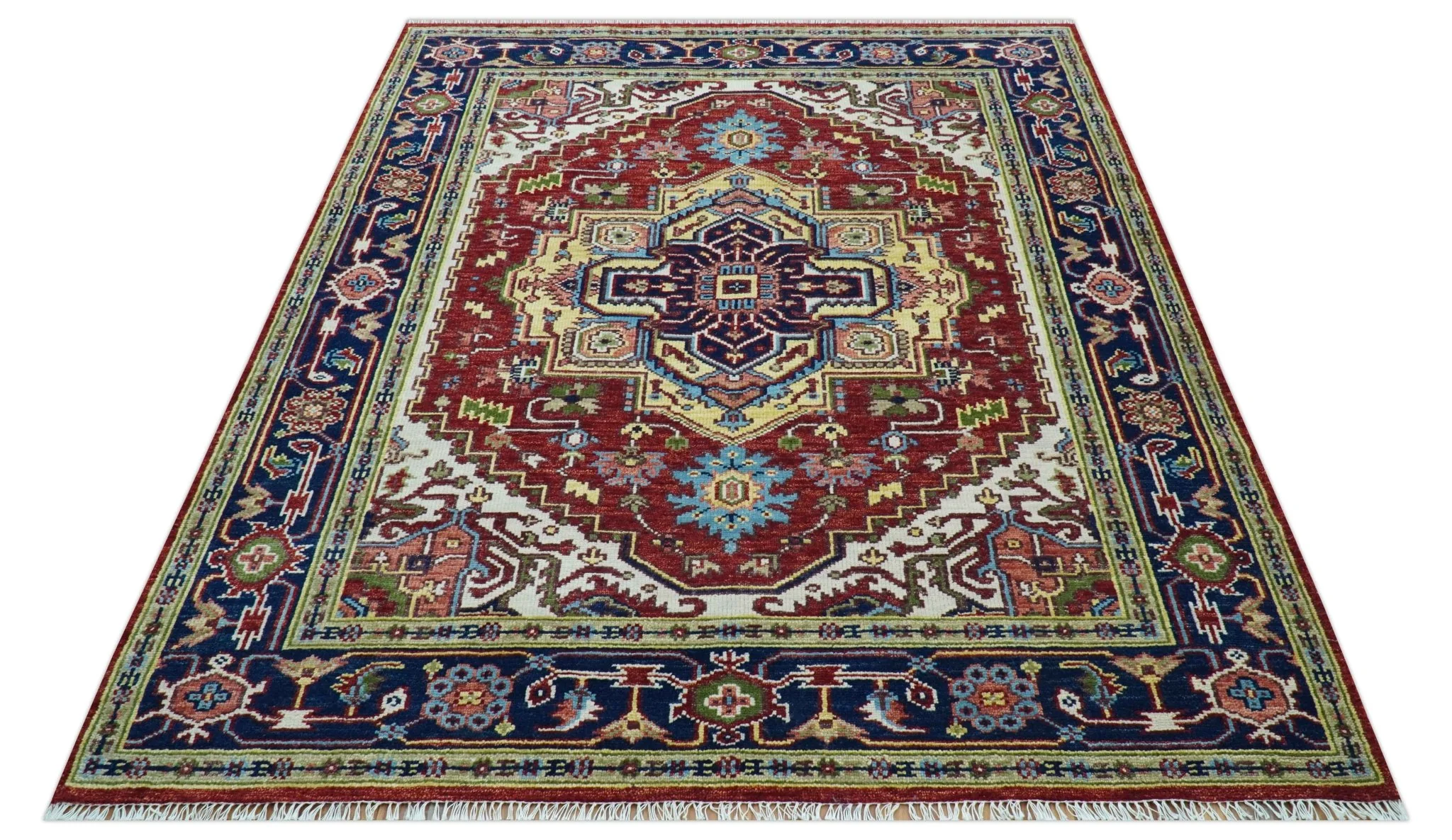 Custom Made Traditional Serapi Rust And Blue Hand Knotted wool area rug - Image 10