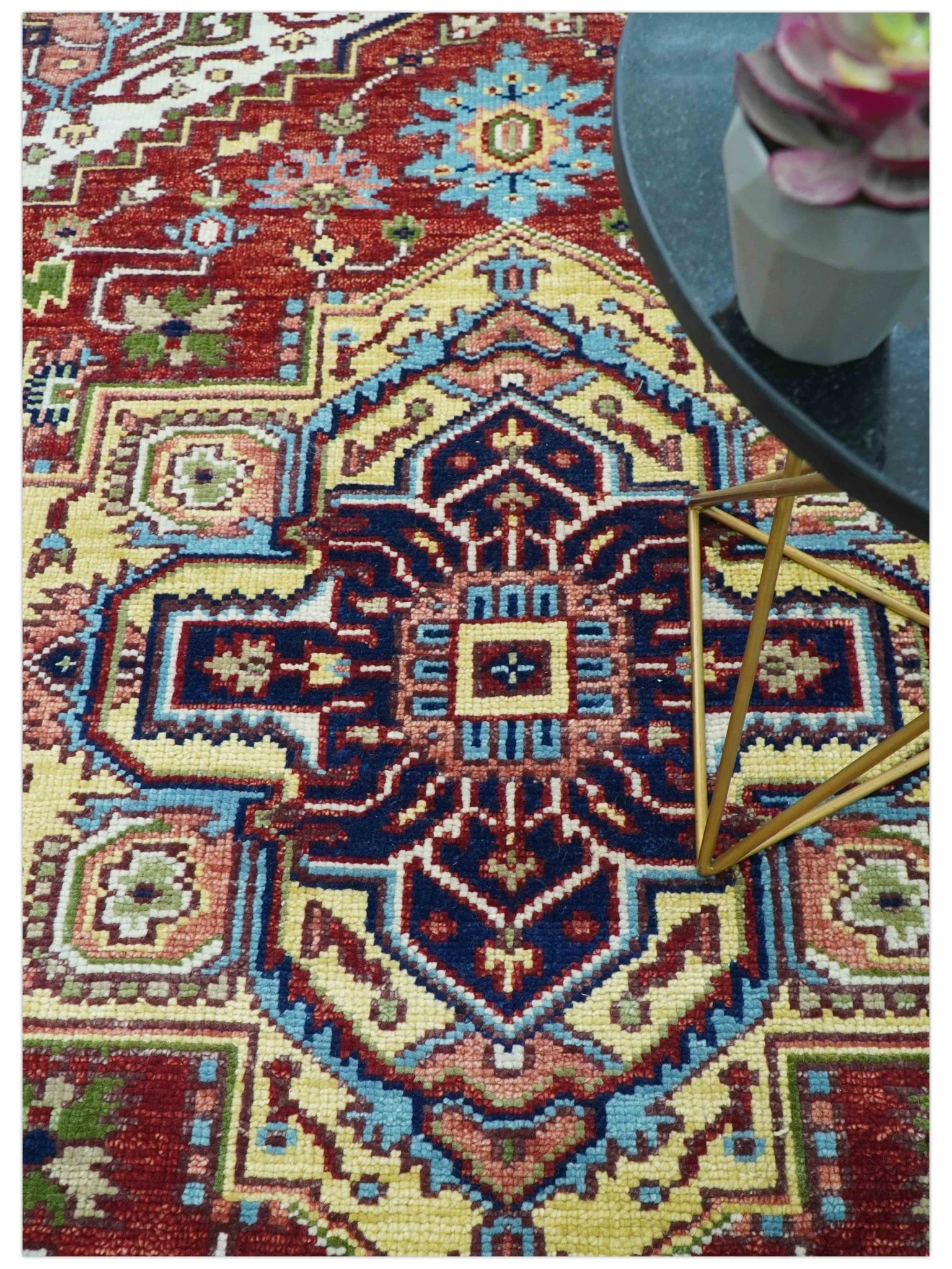 Custom Made Traditional Serapi Rust And Blue Hand Knotted wool area rug - Image 2