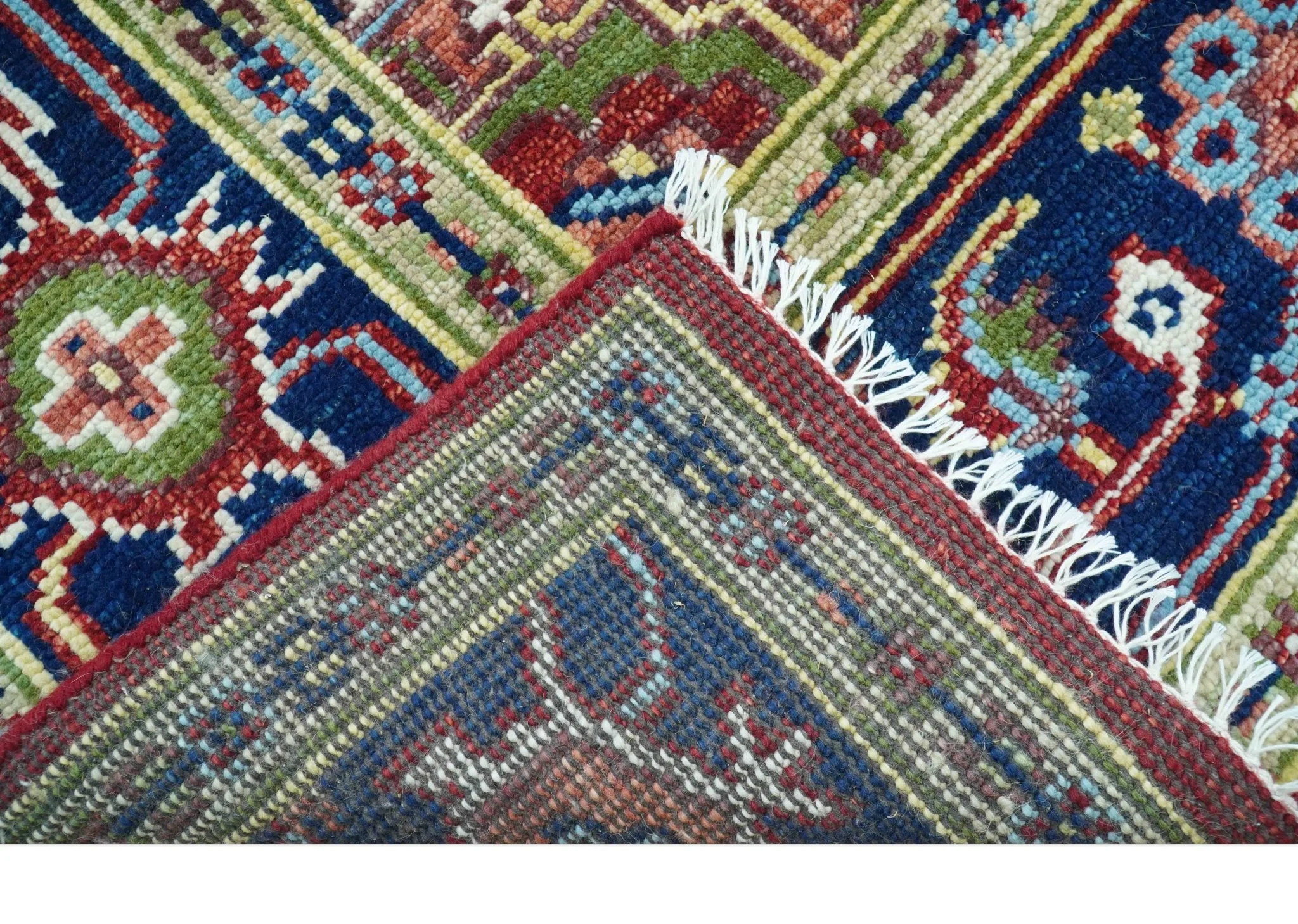 Custom Made Traditional Serapi Rust And Blue Hand Knotted wool area rug - Image 3