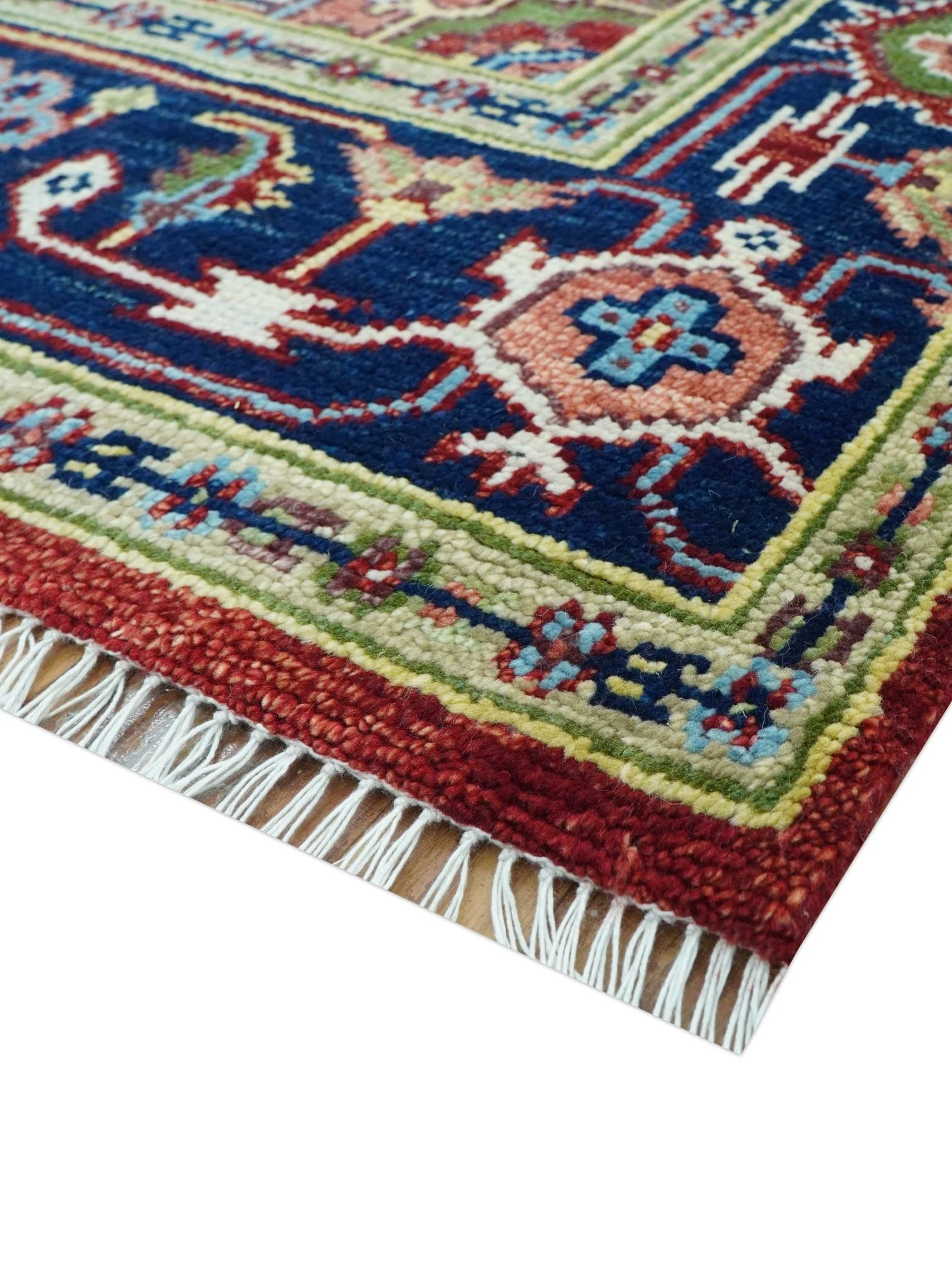 Custom Made Traditional Serapi Rust And Blue Hand Knotted wool area rug - Image 4