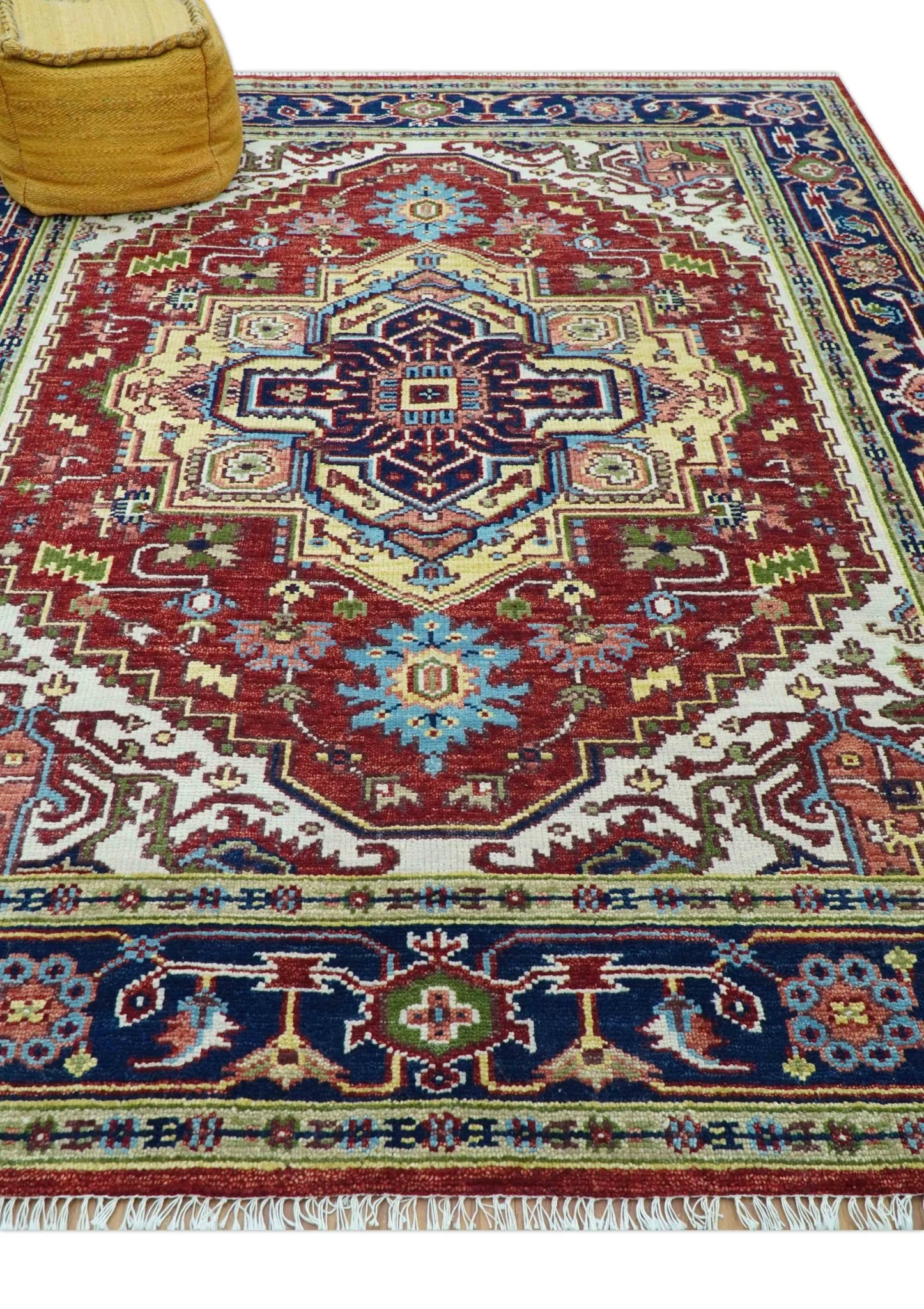 Custom Made Traditional Serapi Rust And Blue Hand Knotted wool area rug - Image 8
