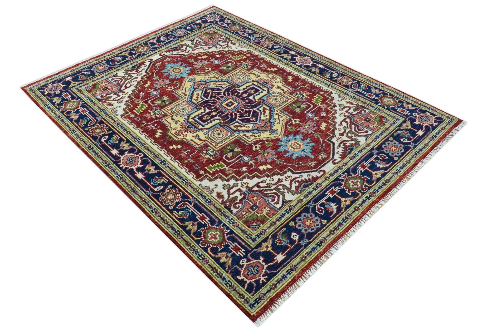 Custom Made Traditional Serapi Rust And Blue Hand Knotted wool area rug - Image 9