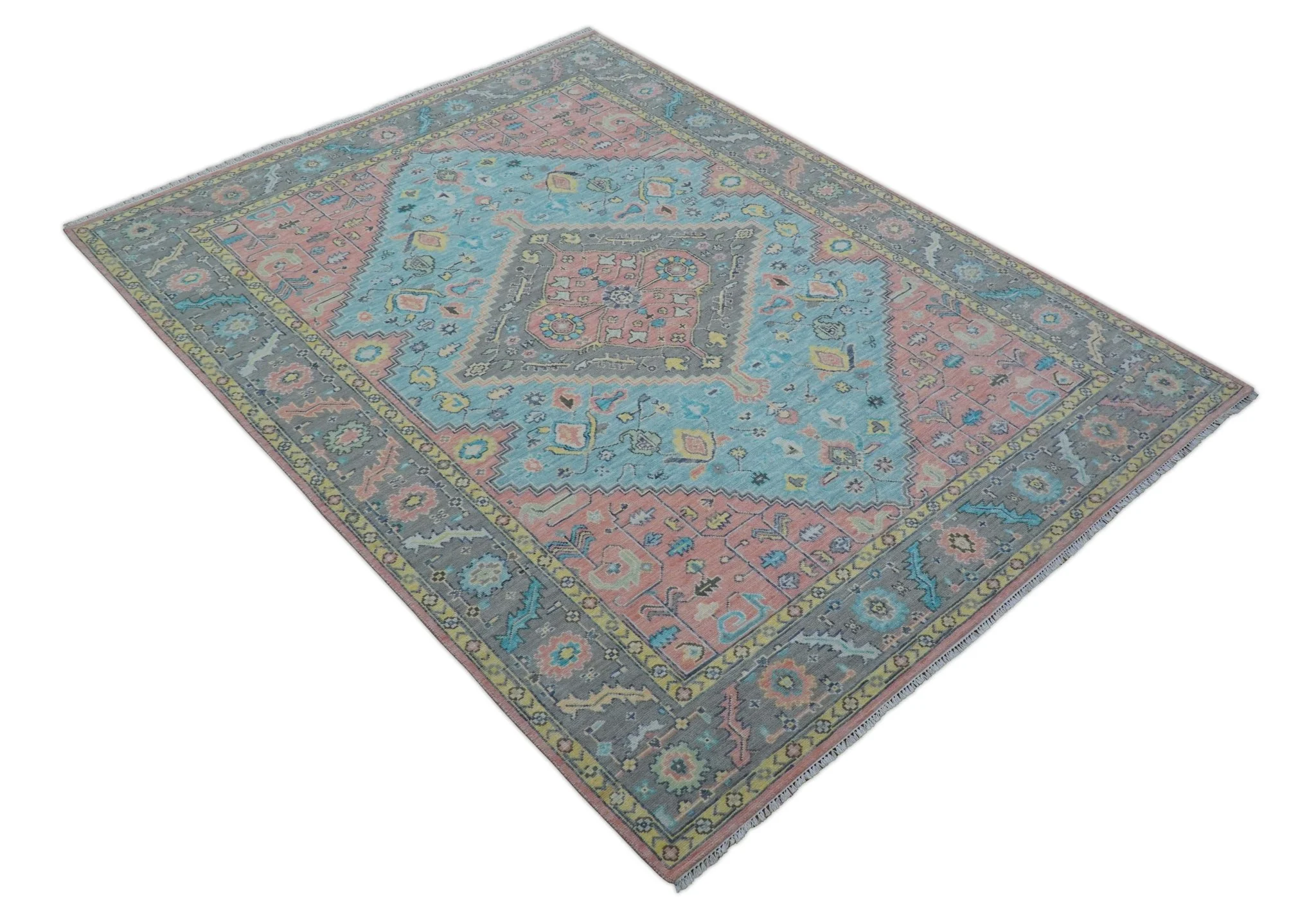 Eliane Custom Made Traditional Style Pink And Blue Hand Knotted Wool Area Rug - Image 10