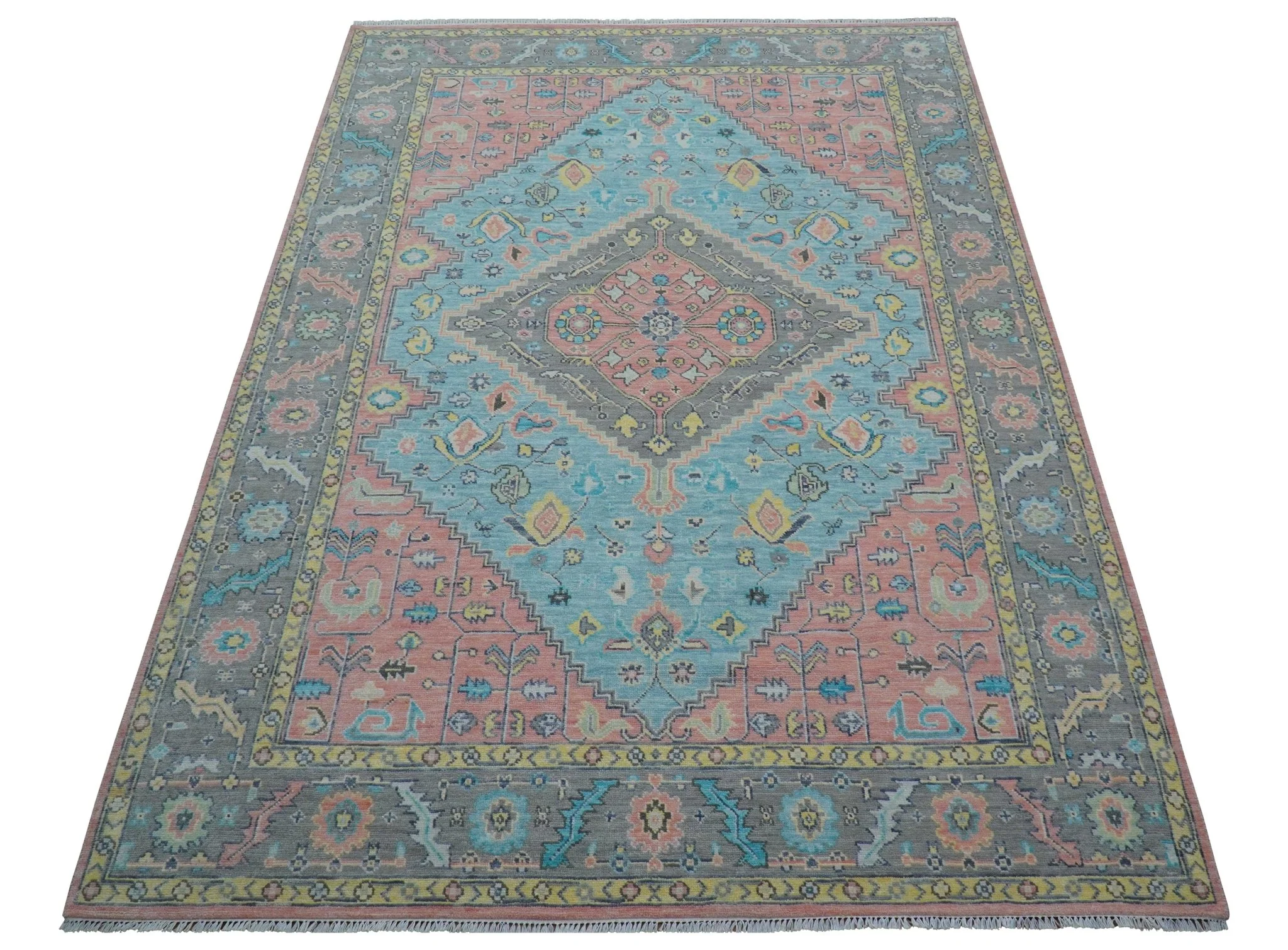 Eliane Custom Made Traditional Style Pink And Blue Hand Knotted Wool Area Rug - Image 11