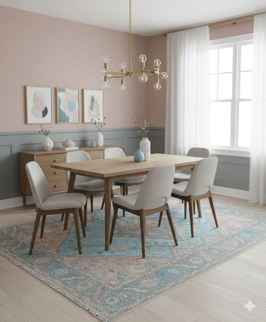 Eliane Custom Made Traditional Style Pink And Blue Hand Knotted Wool Area Rug - Image 2