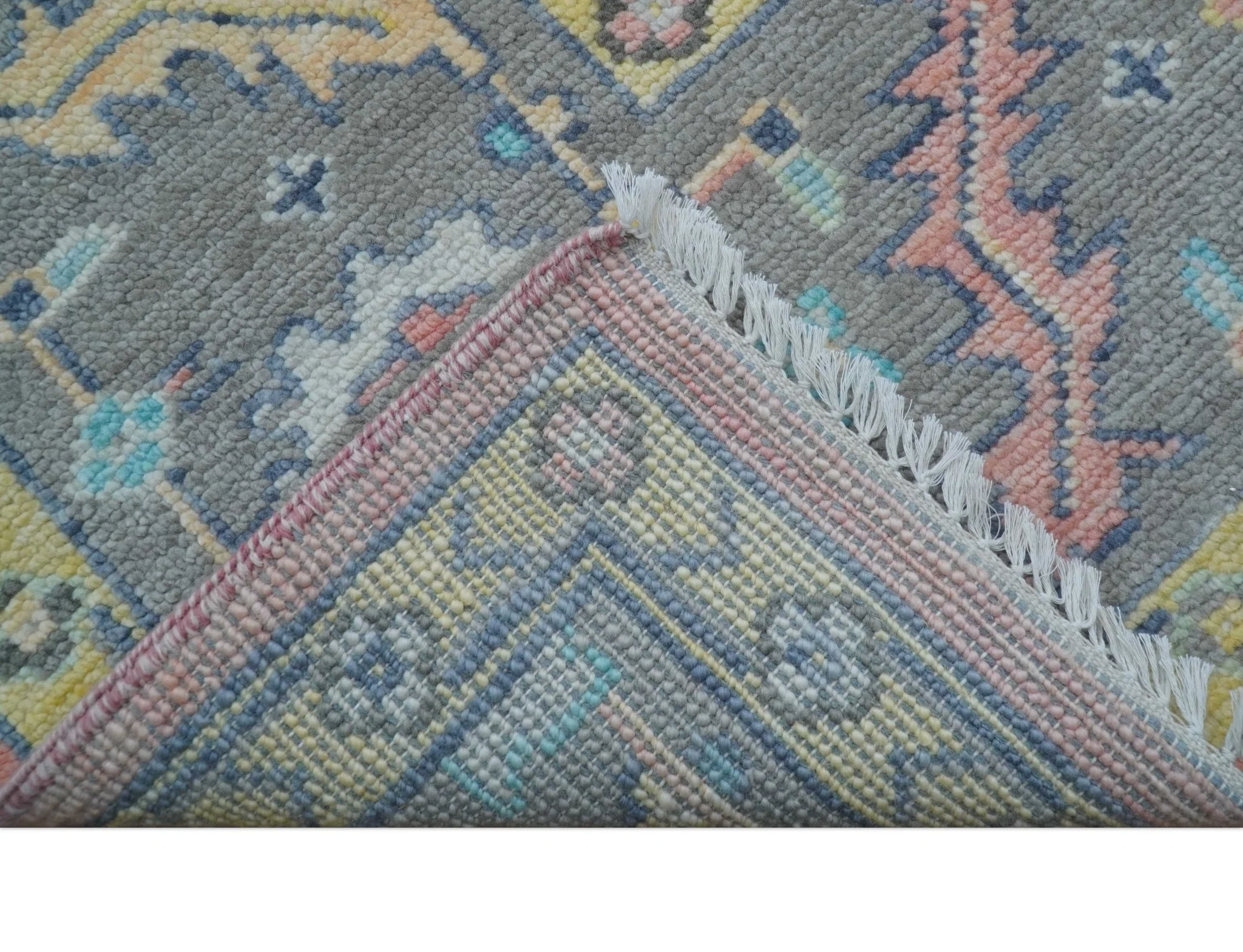 Eliane Custom Made Traditional Style Pink And Blue Hand Knotted Wool Area Rug - Image 4