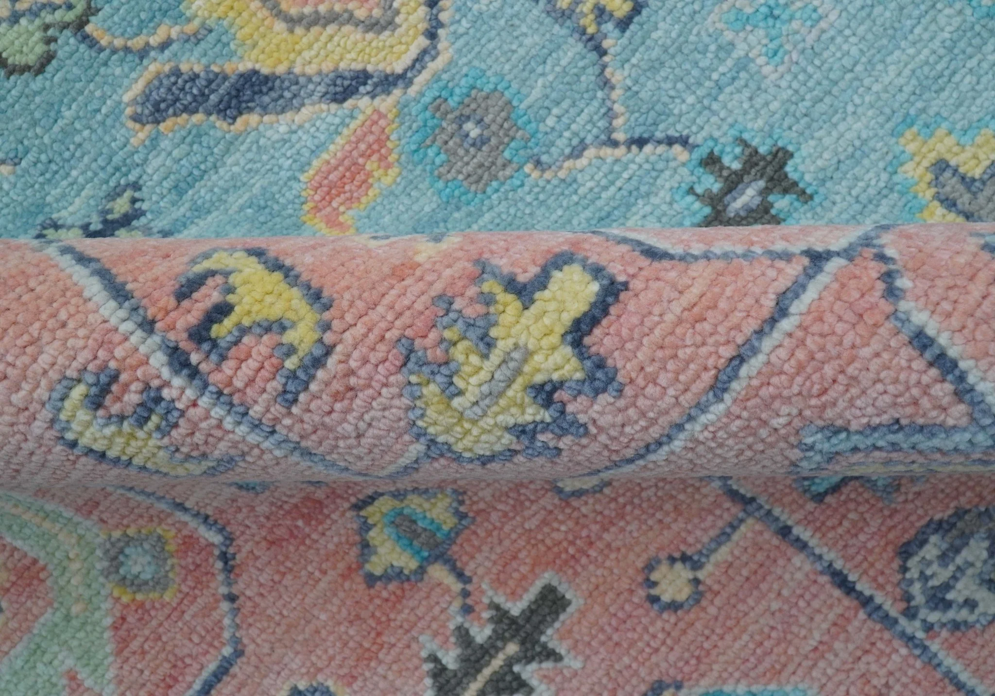 Eliane Custom Made Traditional Style Pink And Blue Hand Knotted Wool Area Rug - Image 6