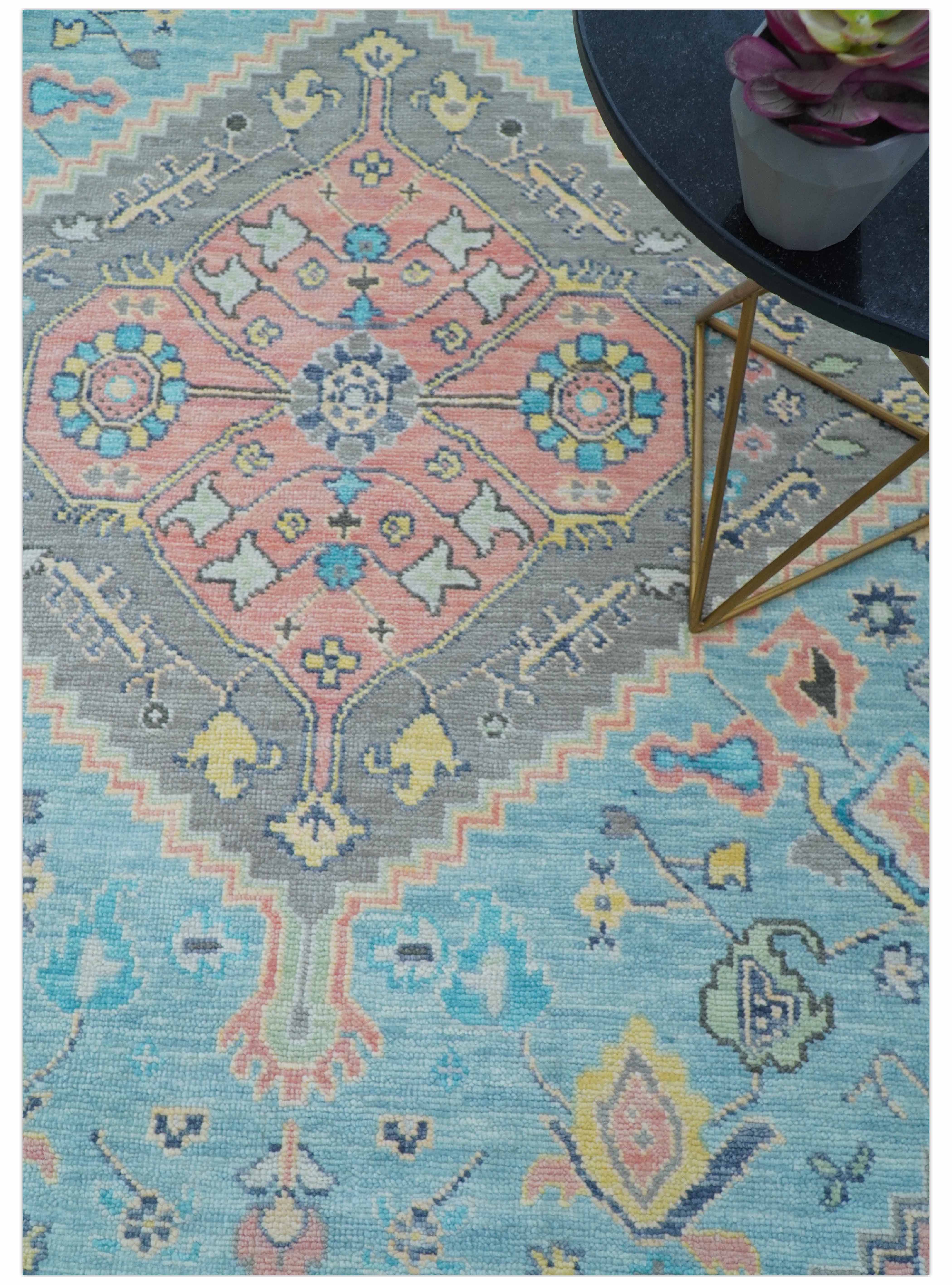 Eliane Custom Made Traditional Style Pink And Blue Hand Knotted Wool Area Rug - Image 8