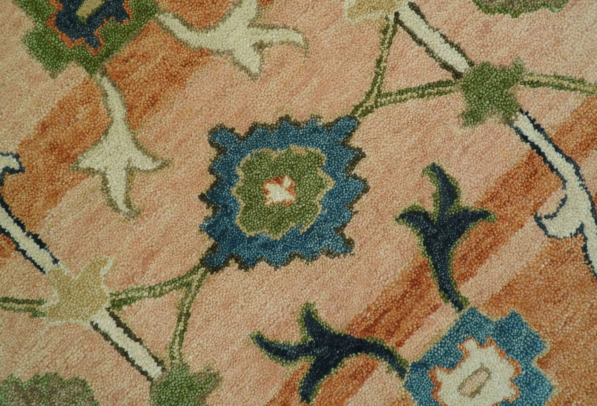 Custom Made Transitional Peach and Blue Hand Tufted Wool Area Rug - Image 5