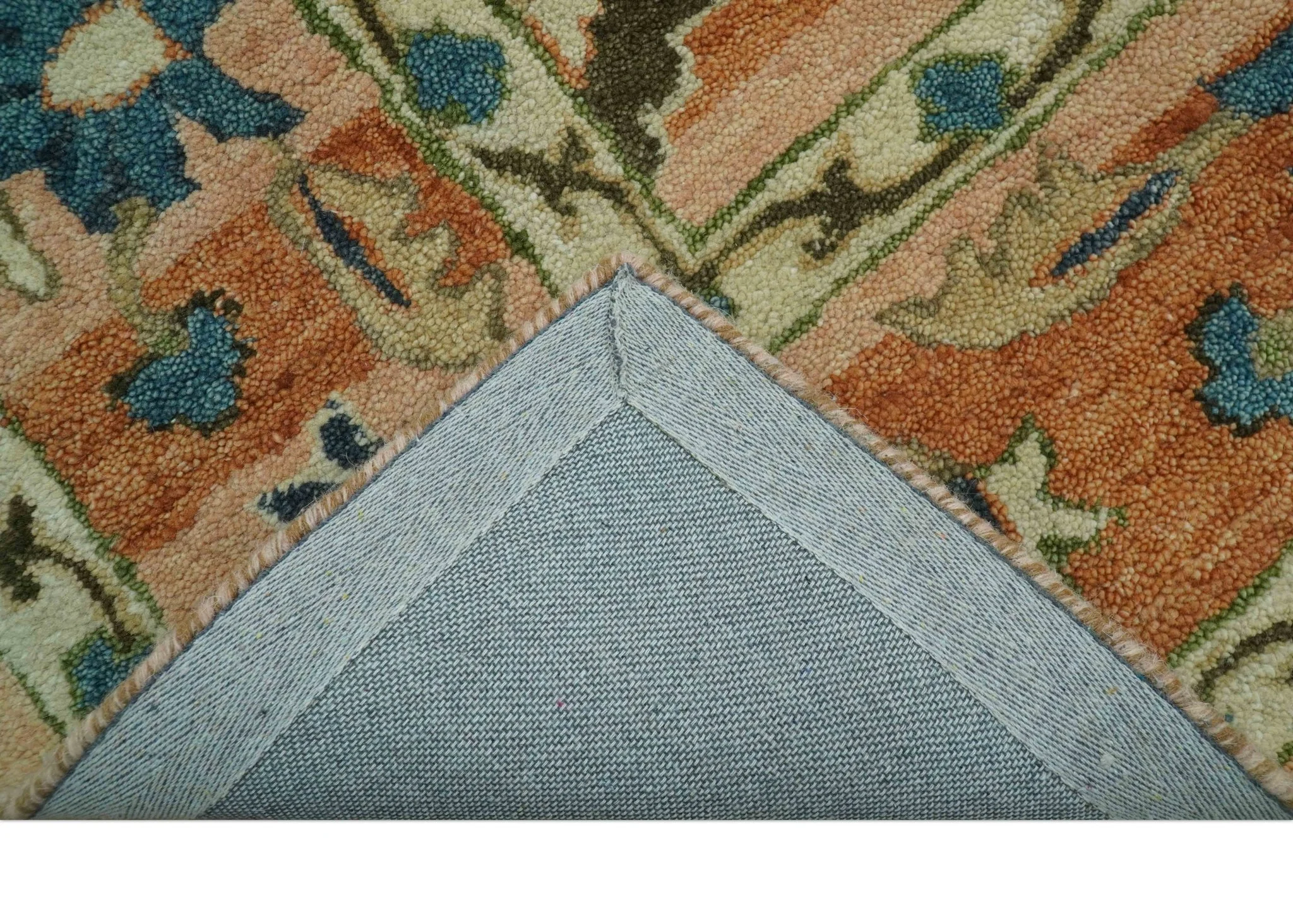 Custom Made Transitional Peach and Blue Hand Tufted Wool Area Rug - Image 7