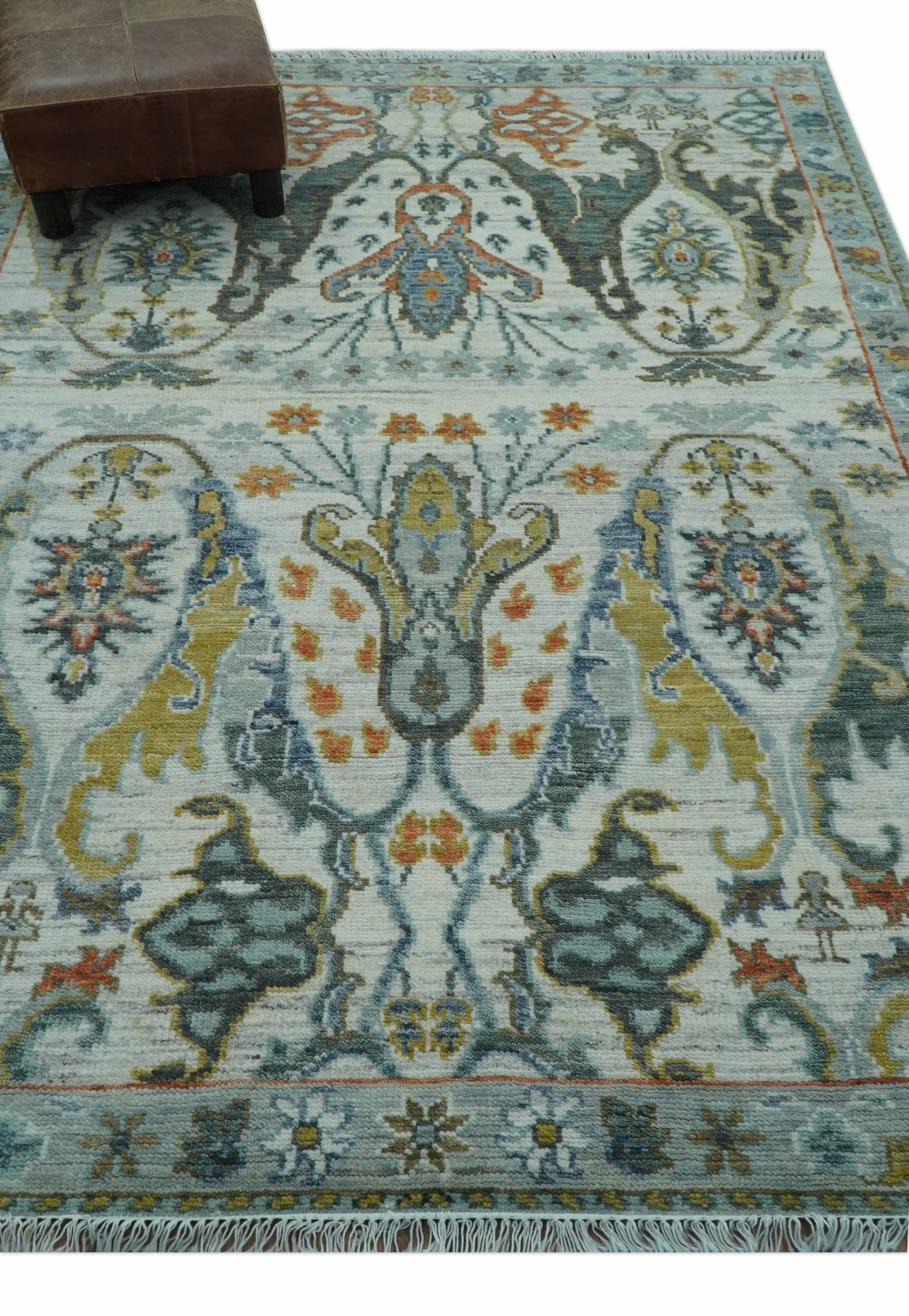 Dragon Custom Made Traditional Design Gray And Ivory Hand Knotted Wool Rug - Image 8