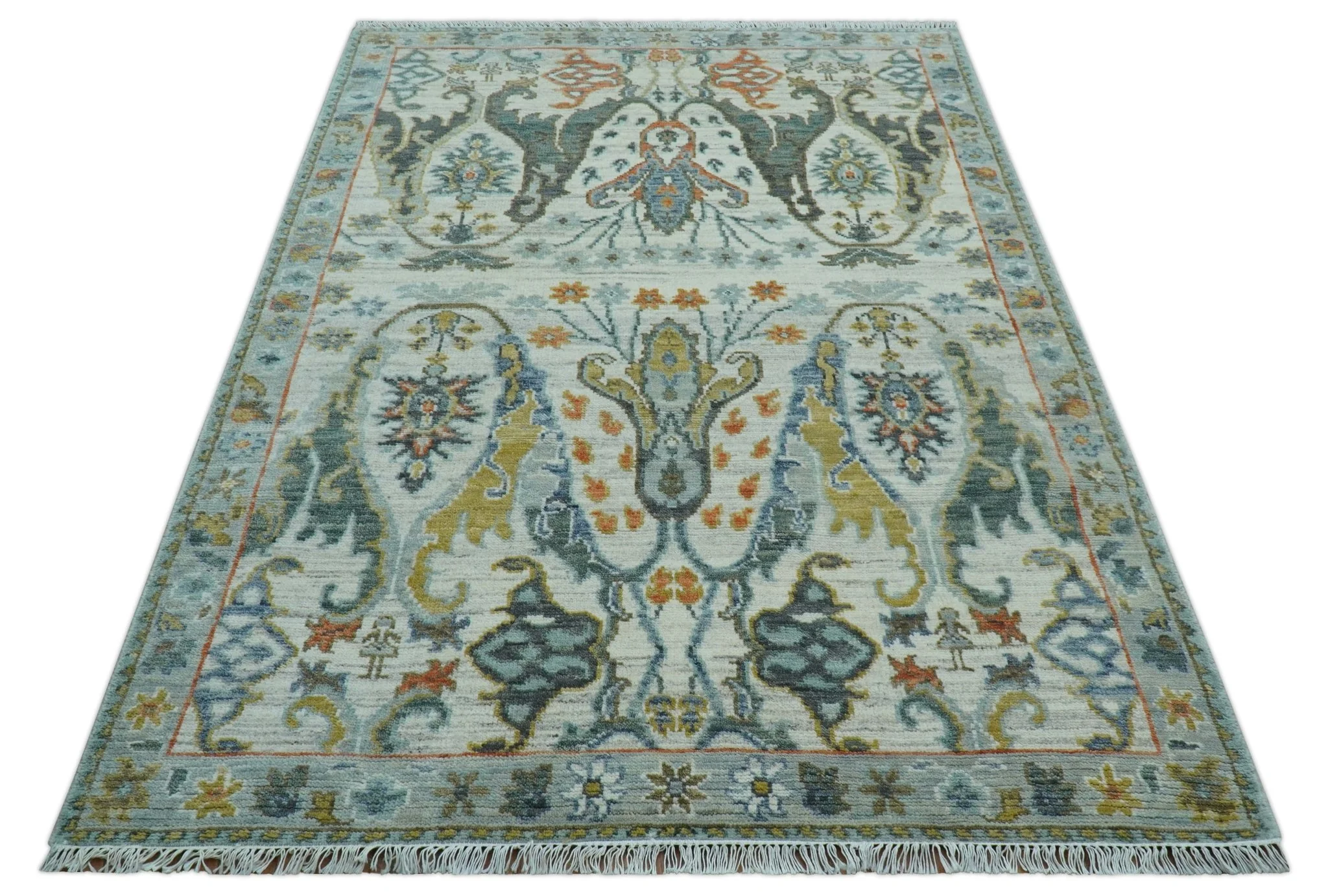 Dragon Custom Made Traditional Design Gray And Ivory Hand Knotted Wool Rug - Image 9