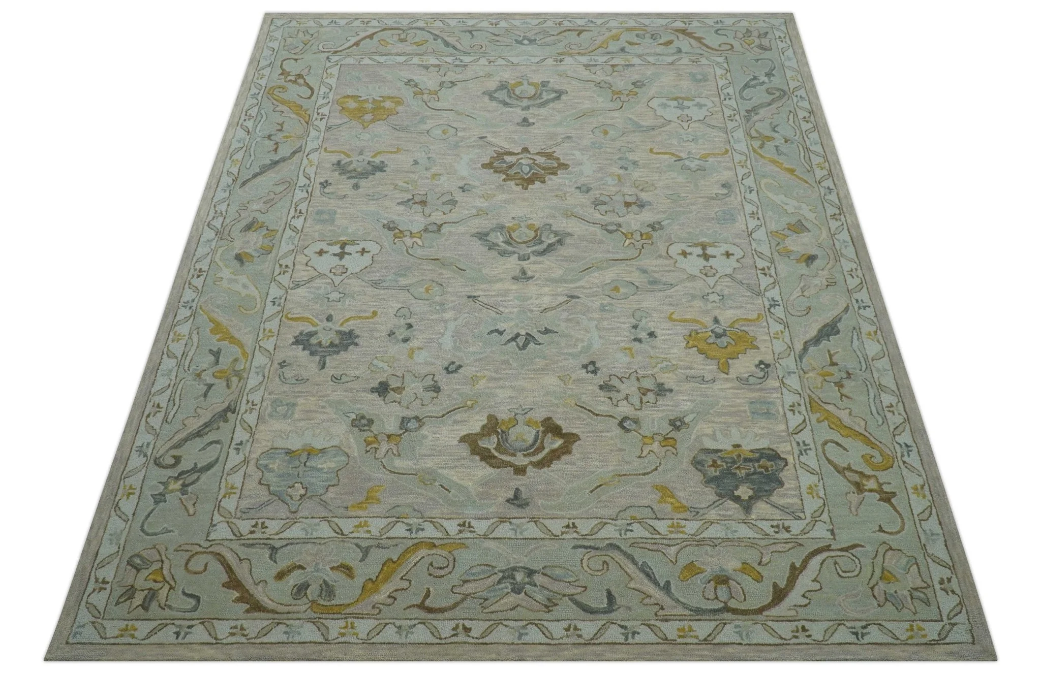 Custom Made Traditional Design Beige Peach Hand Tufted Wool Area Rug - Image 10