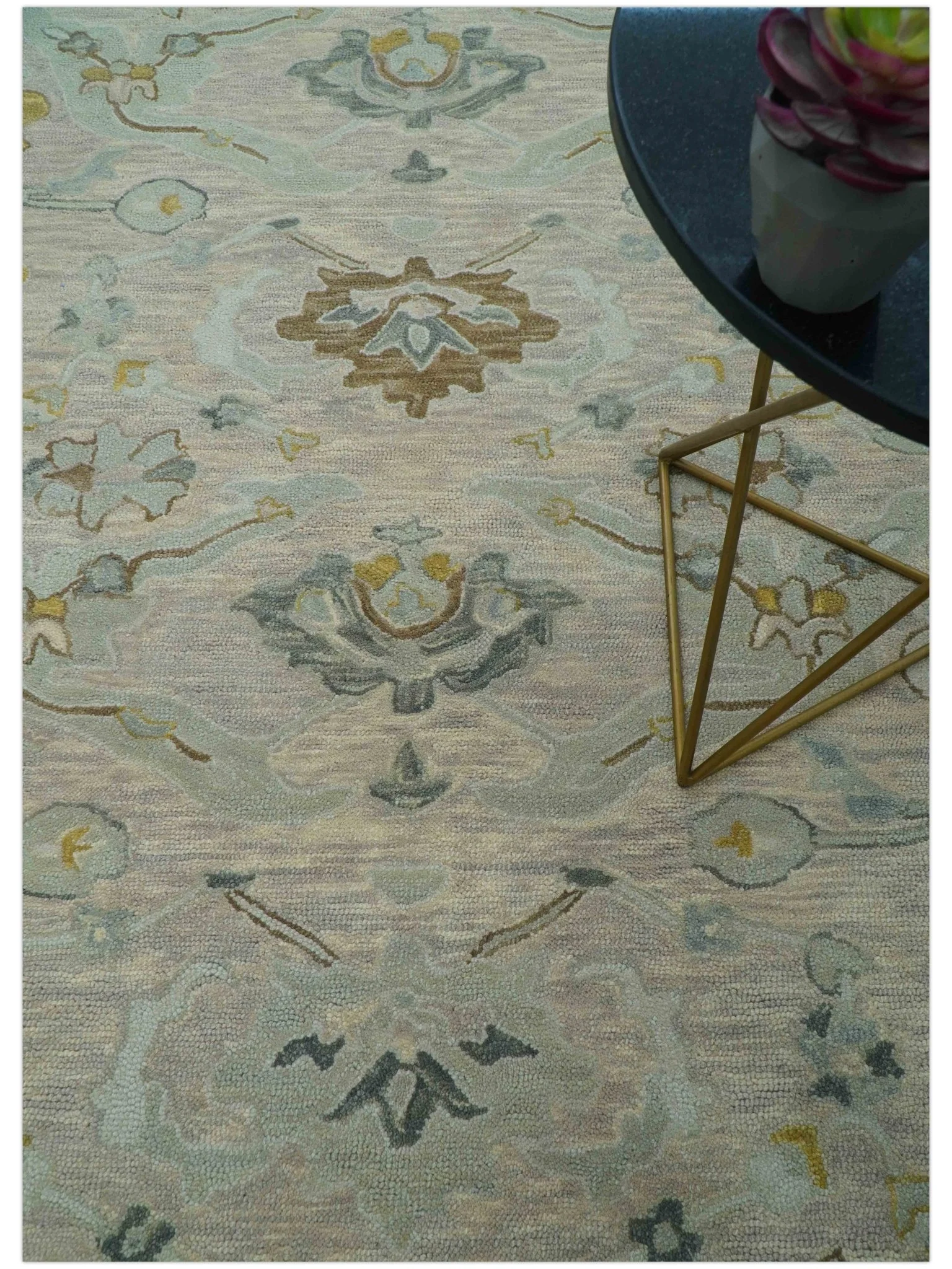 Custom Made Traditional Design Beige Peach Hand Tufted Wool Area Rug - Image 3