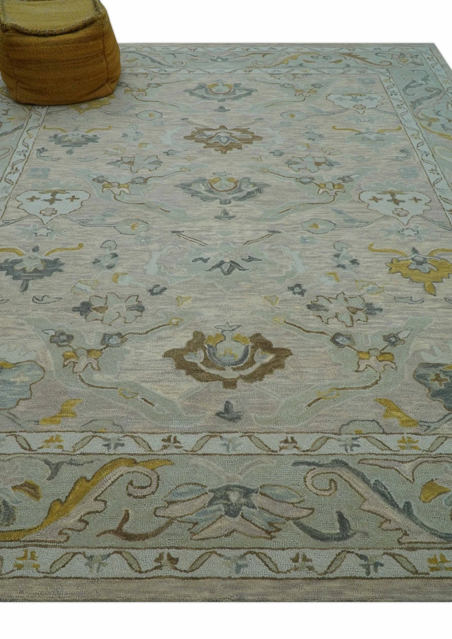 Custom Made Traditional Design Beige Peach Hand Tufted Wool Area Rug - Image 5