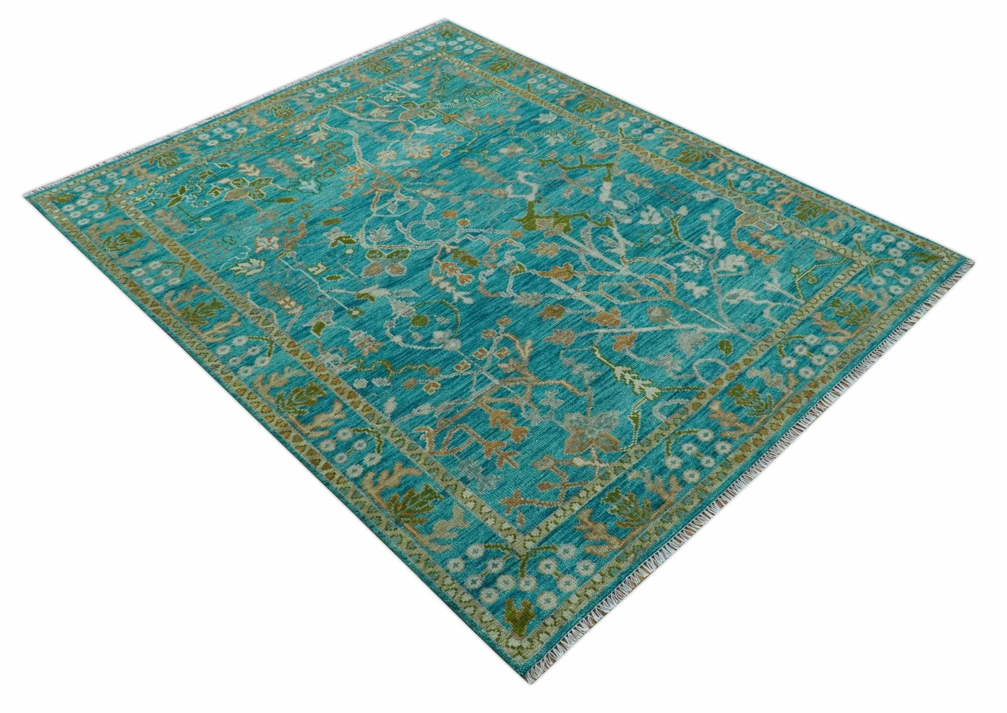 Custom Made The Plants and Roots Blue Hand Knotted Traditional Wool Area Rug - Image 10