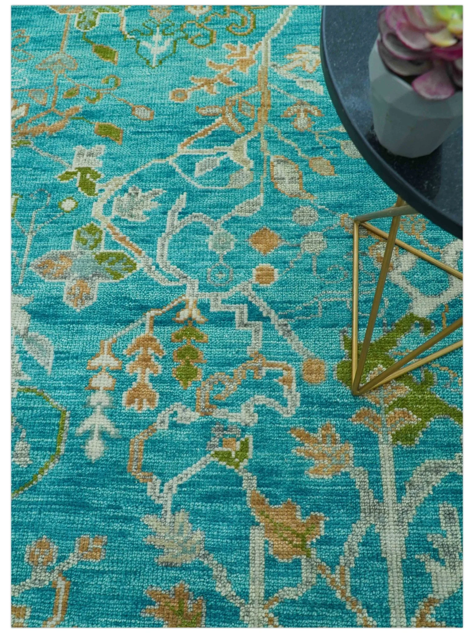 Custom Made The Plants and Roots Blue Hand Knotted Traditional Wool Area Rug - Image 2
