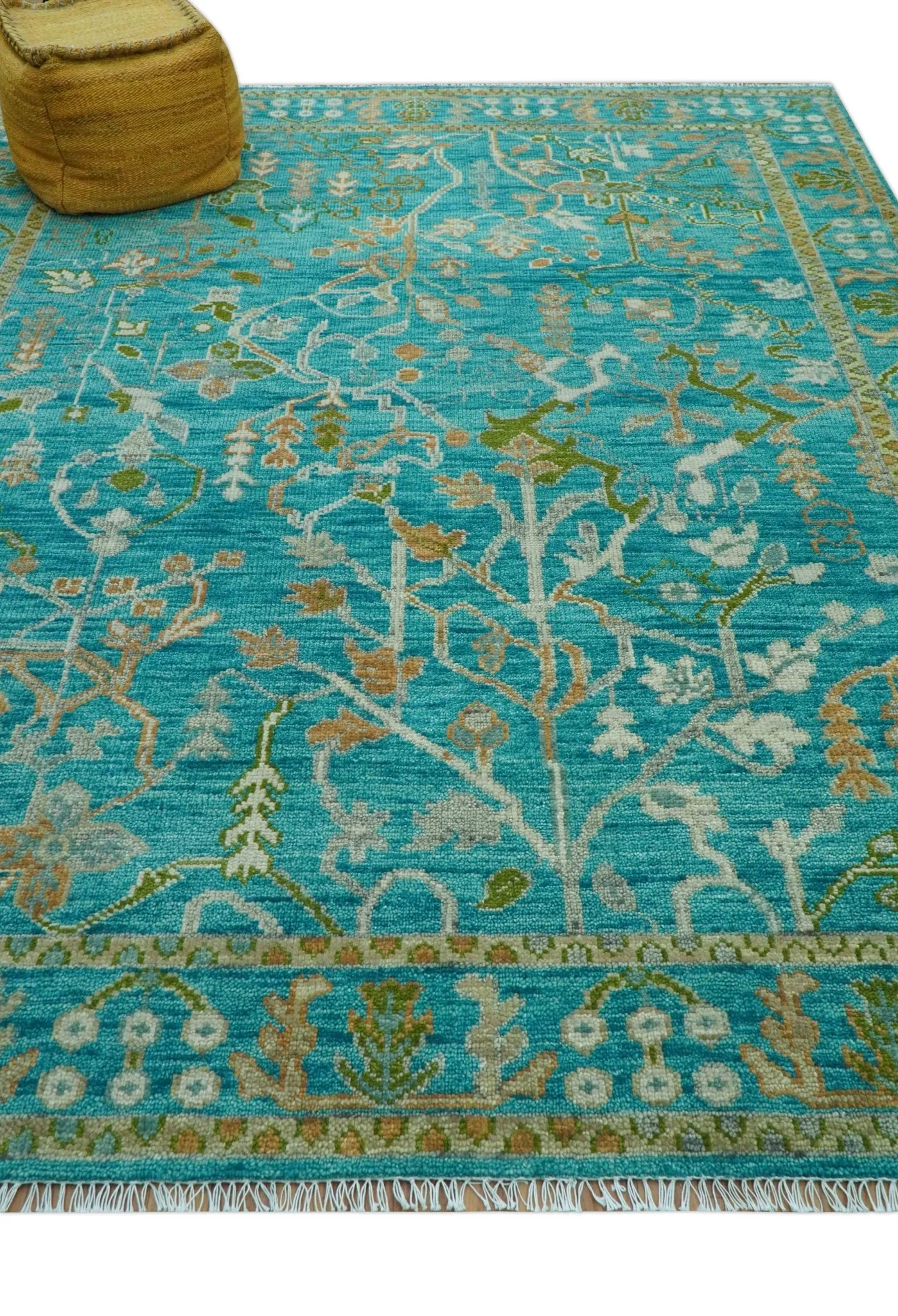 Custom Made The Plants and Roots Blue Hand Knotted Traditional Wool Area Rug - Image 4