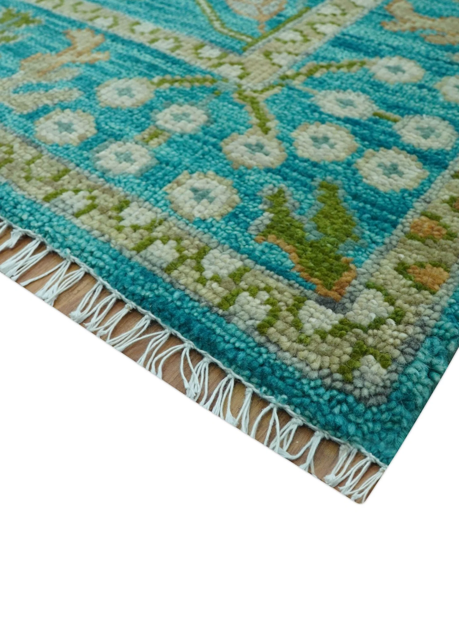 Custom Made The Plants and Roots Blue Hand Knotted Traditional Wool Area Rug - Image 5