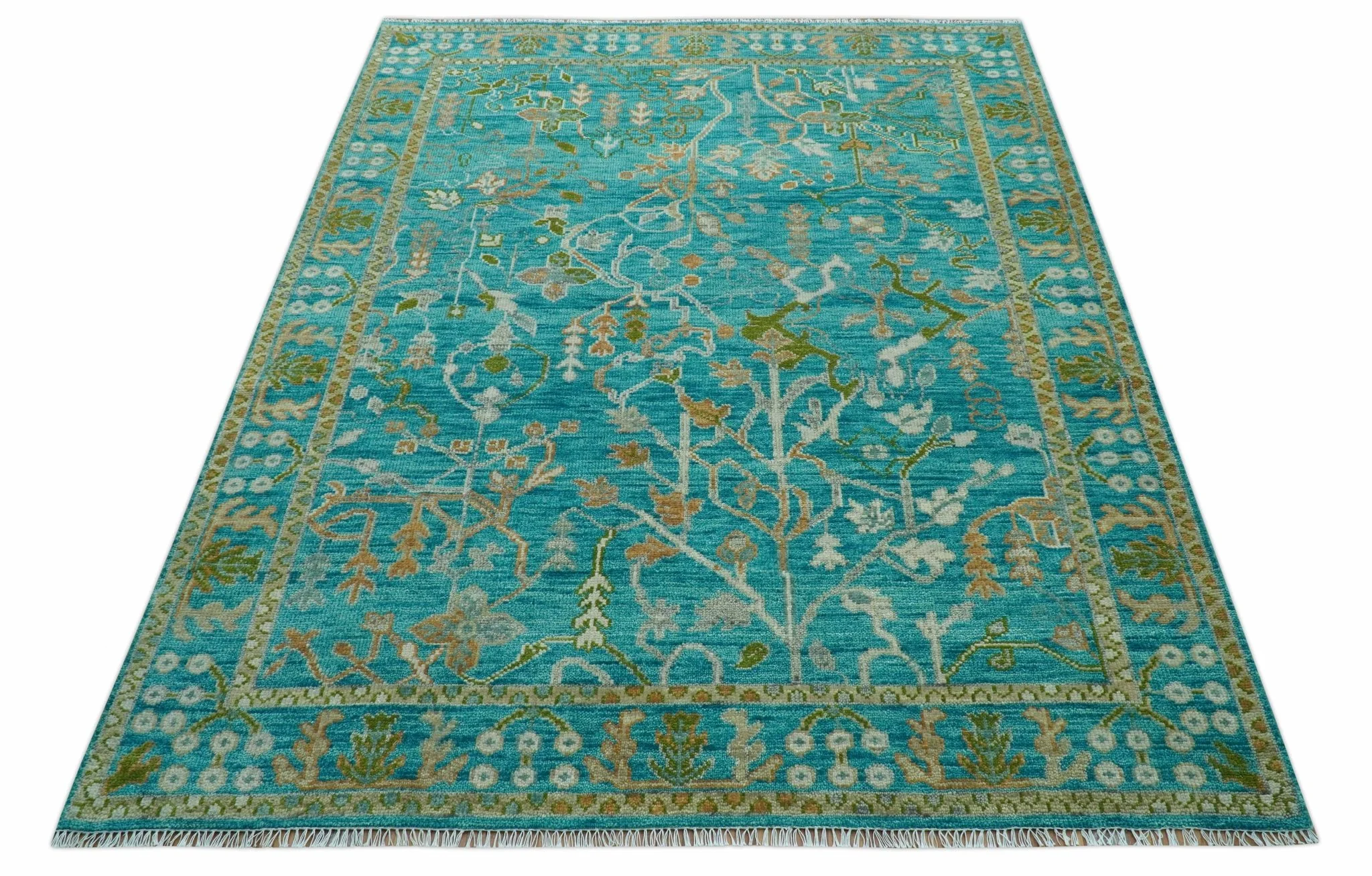 Custom Made The Plants and Roots Blue Hand Knotted Traditional Wool Area Rug - Image 9