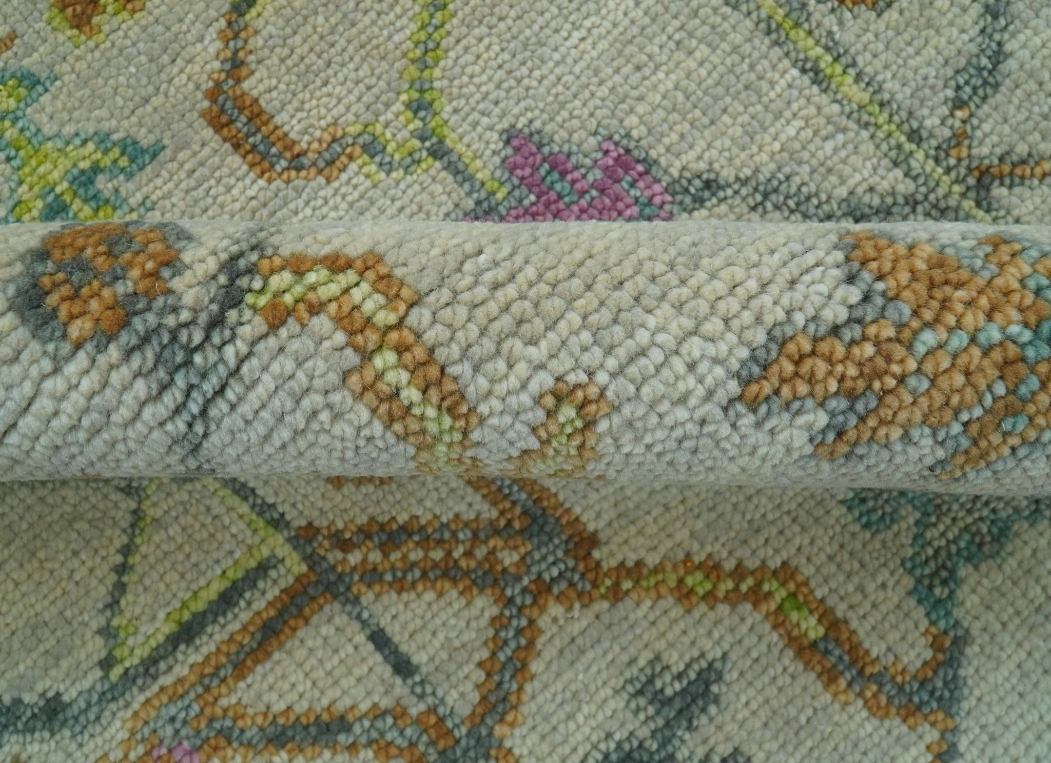 The Plants and Roots Ivory and Pink Hand Knotted Traditional Custom Made Wool Rug - Image 8
