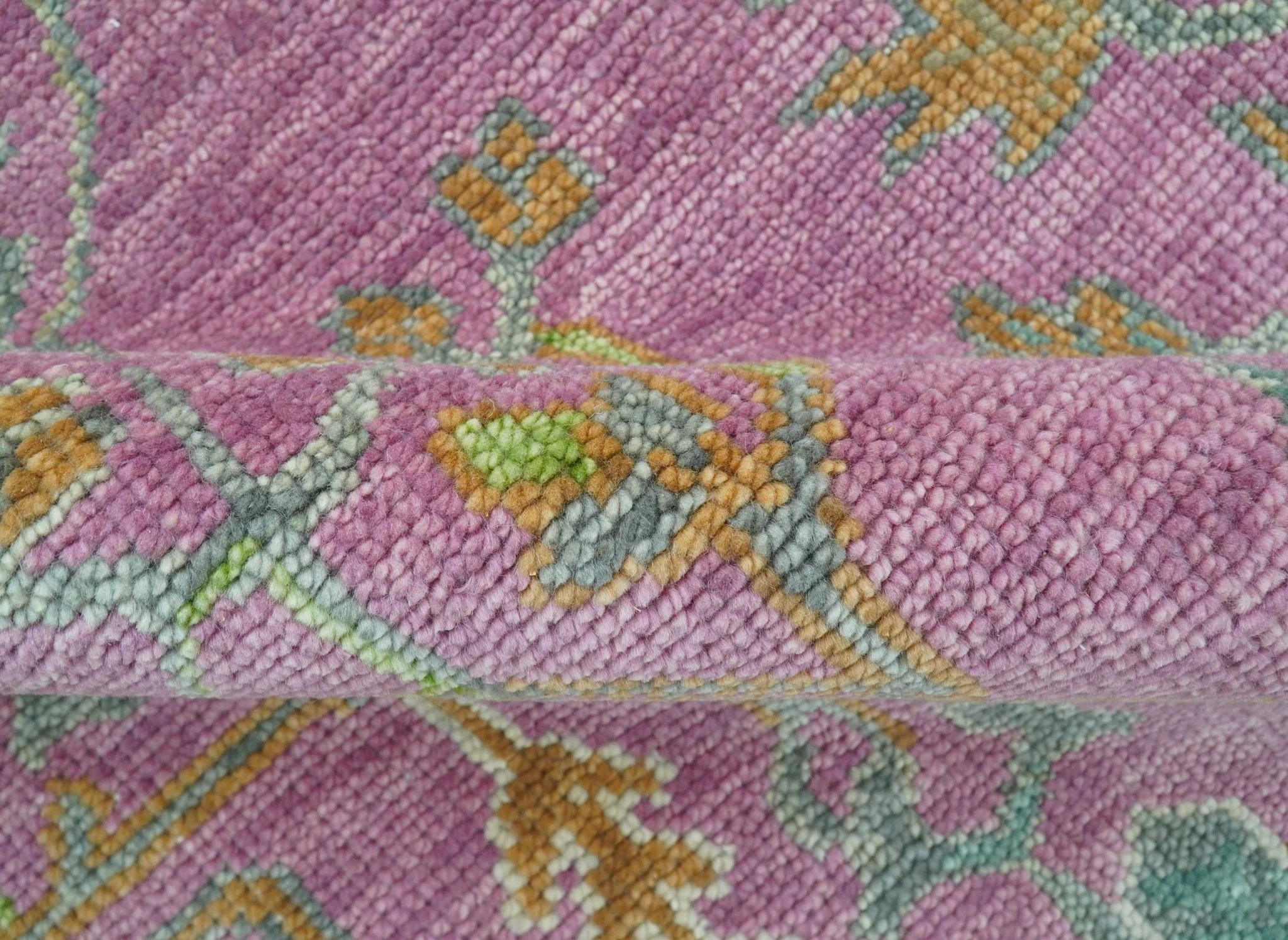 The Plants and Roots Pink and Green Hand Knotted Traditional Custom Made Wool Rug - Image 10