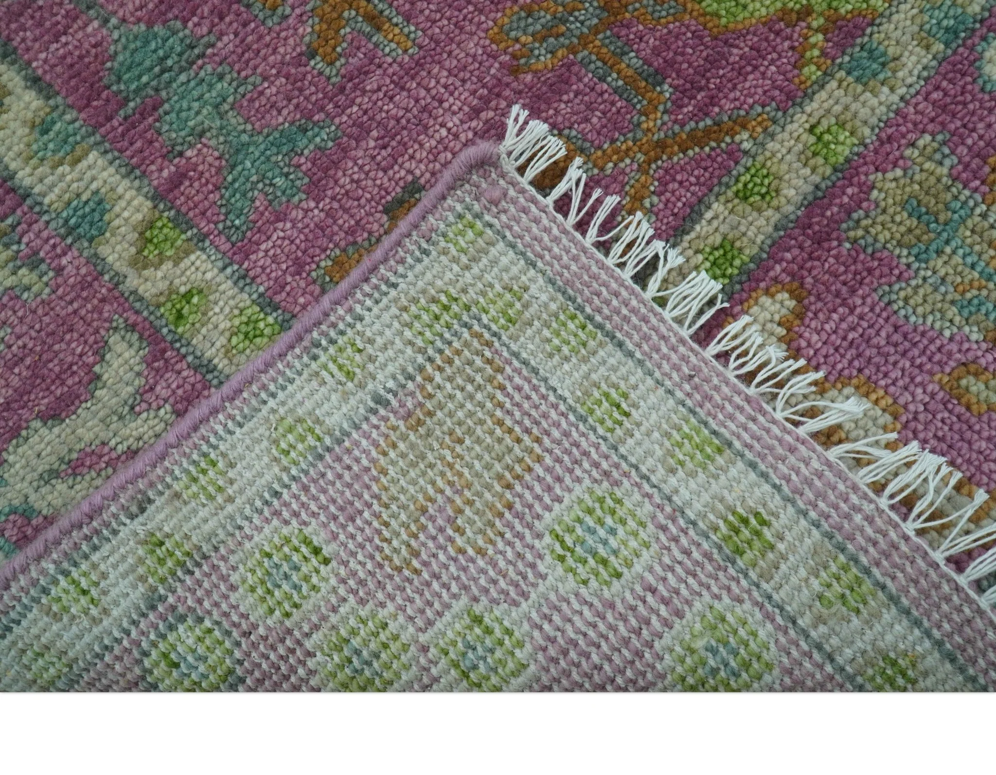 The Plants and Roots Pink and Green Hand Knotted Traditional Custom Made Wool Rug - Image 6