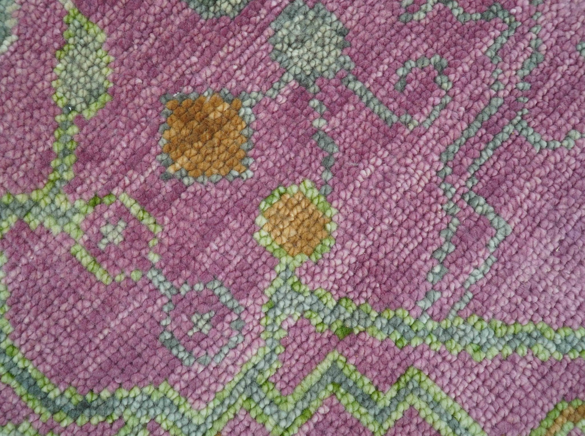 The Plants and Roots Pink and Green Hand Knotted Traditional Custom Made Wool Rug - Image 9