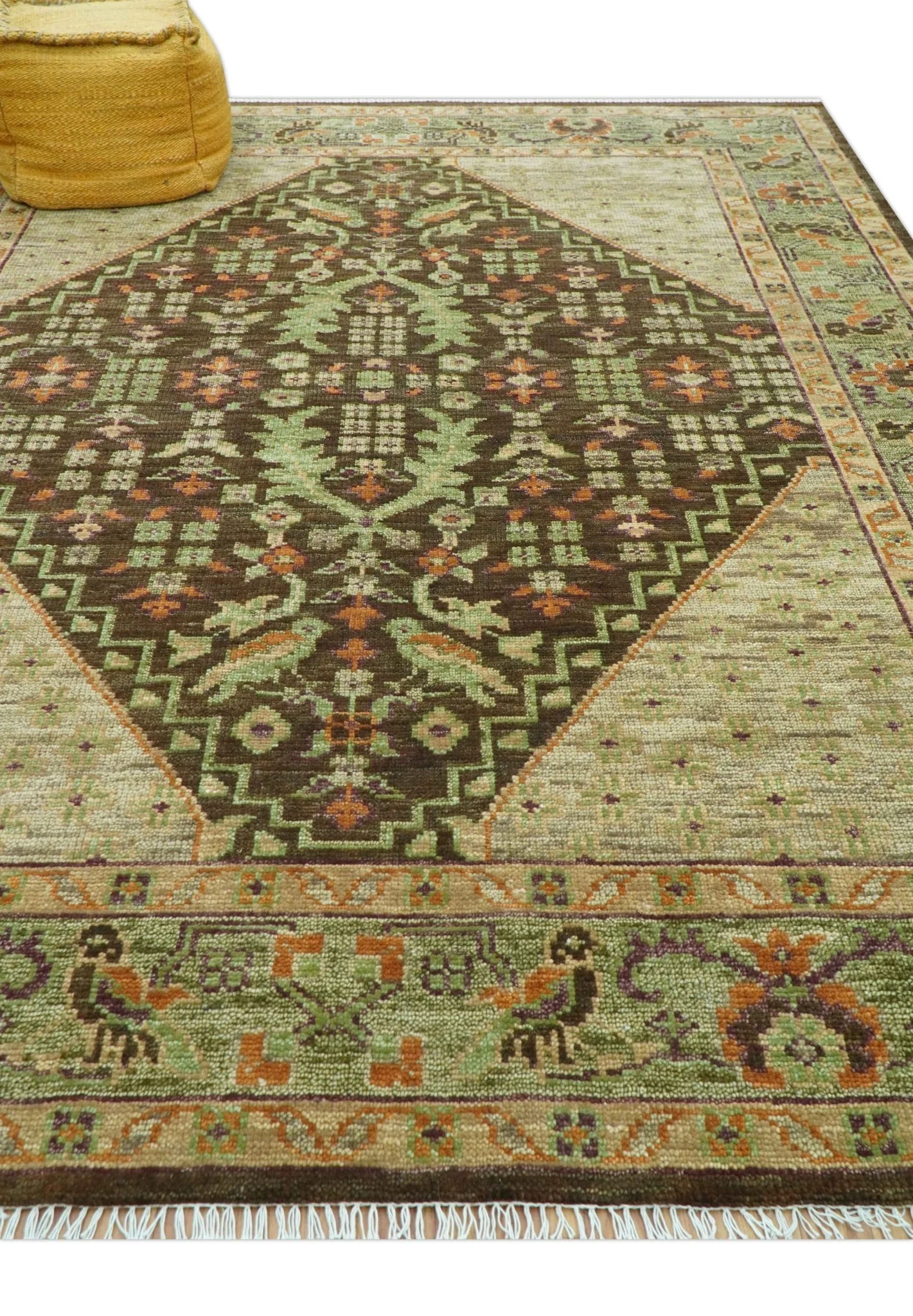 Custom Made Traditional Tribal Beige And Brown Hand Knotted wool area rug - Image 10