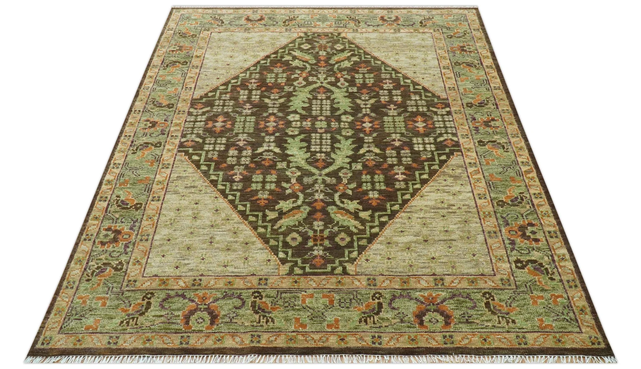Custom Made Traditional Tribal Beige And Brown Hand Knotted wool area rug - Image 3
