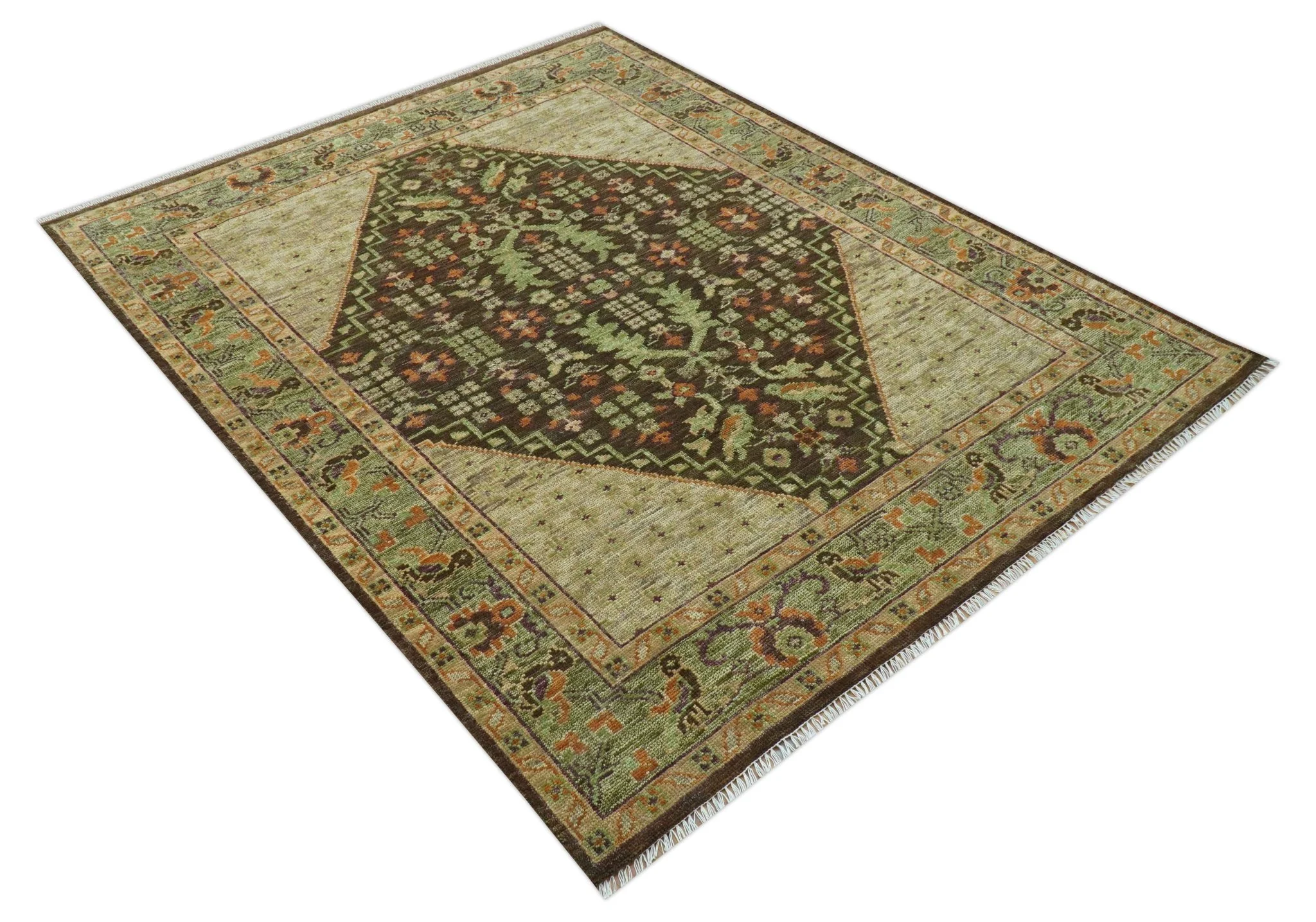 Custom Made Traditional Tribal Beige And Brown Hand Knotted wool area rug - Image 4