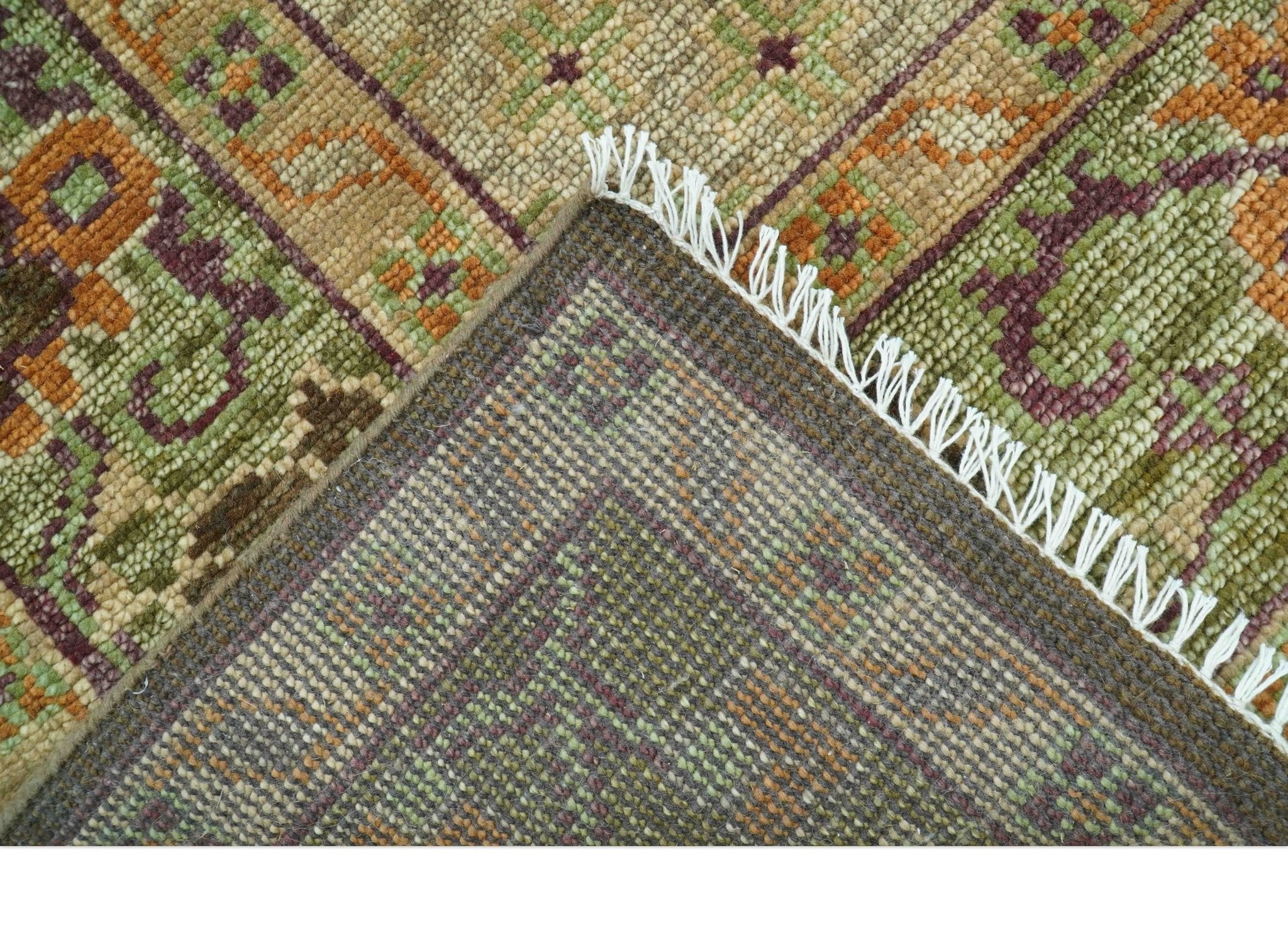 Custom Made Traditional Tribal Beige And Brown Hand Knotted wool area rug - Image 5