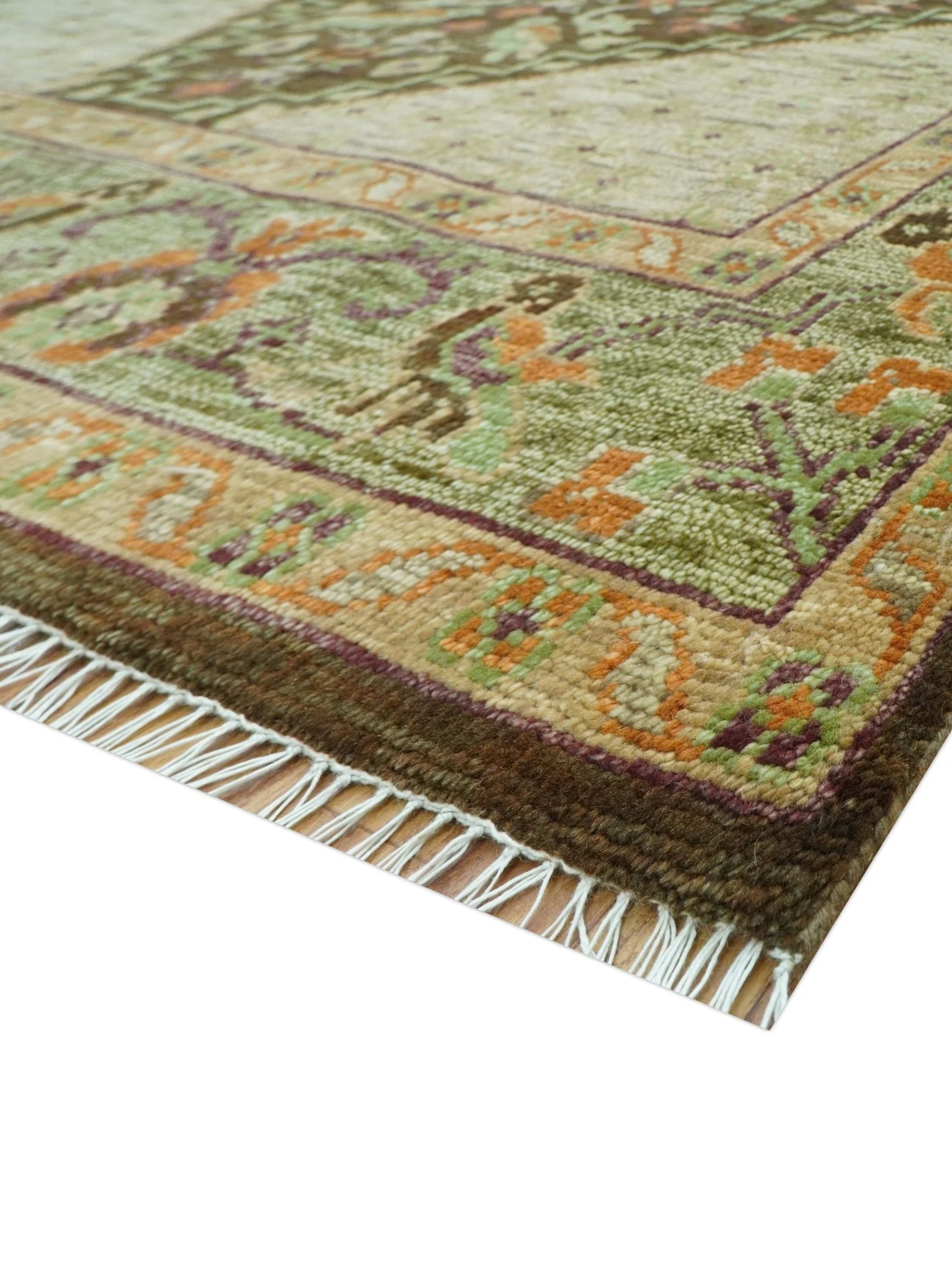 Custom Made Traditional Tribal Beige And Brown Hand Knotted wool area rug - Image 6