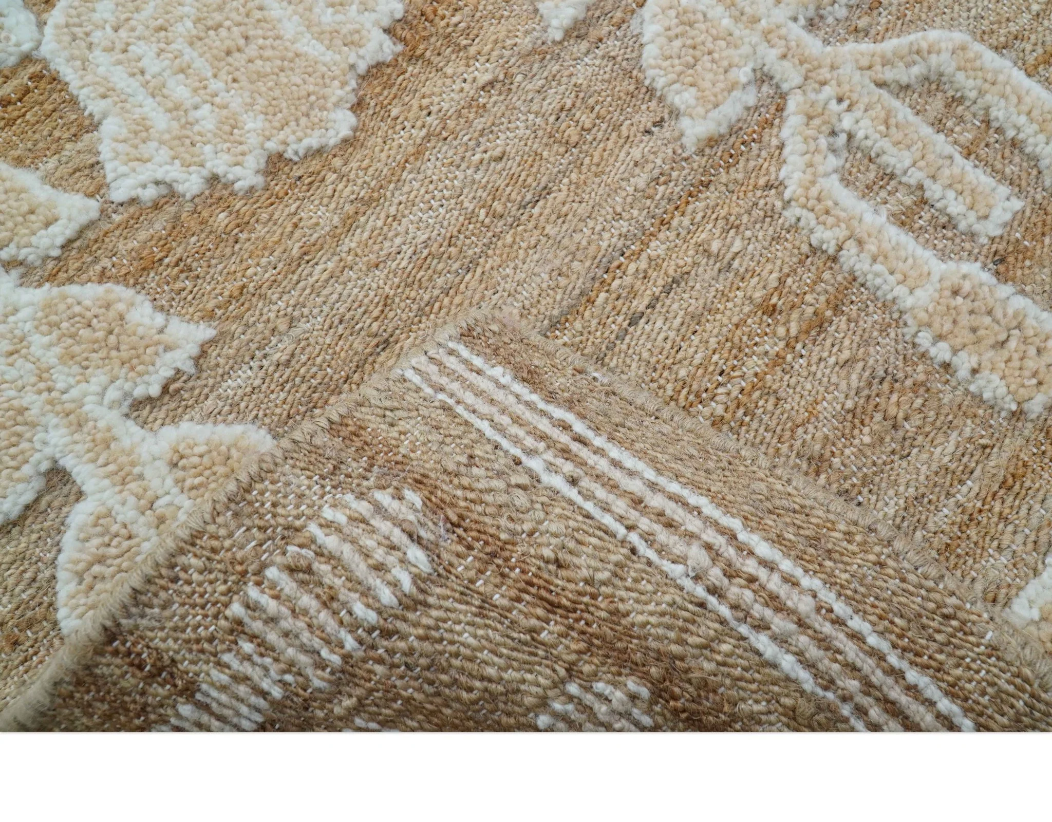 Custom Made Tribal Brown And Ivory Hand Knotted Wool and Jute Rug - Image 4