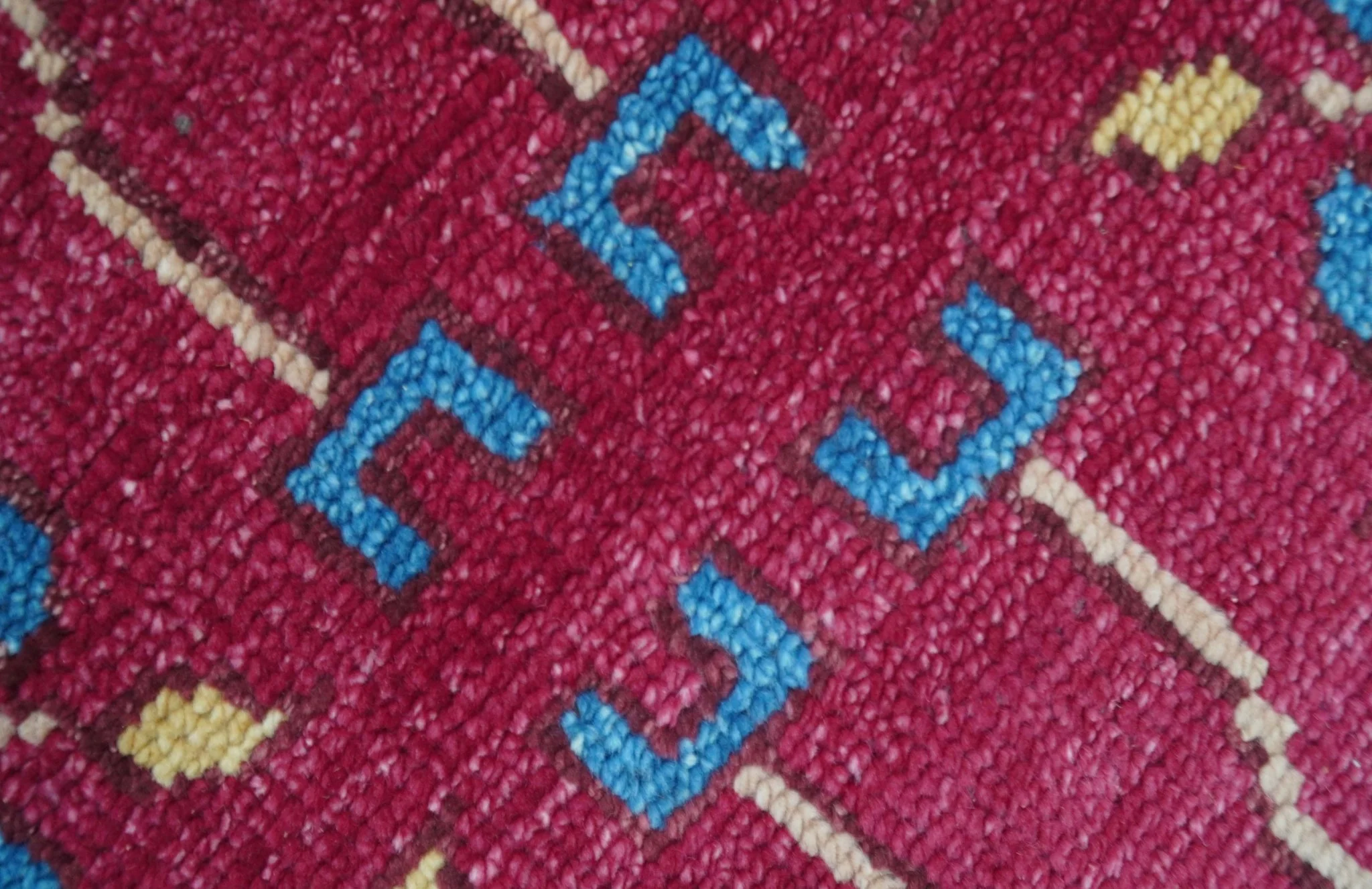 Custom Made Traditional Tribal Design Red And Blue Hand Knotted Wool Rug - Image 7