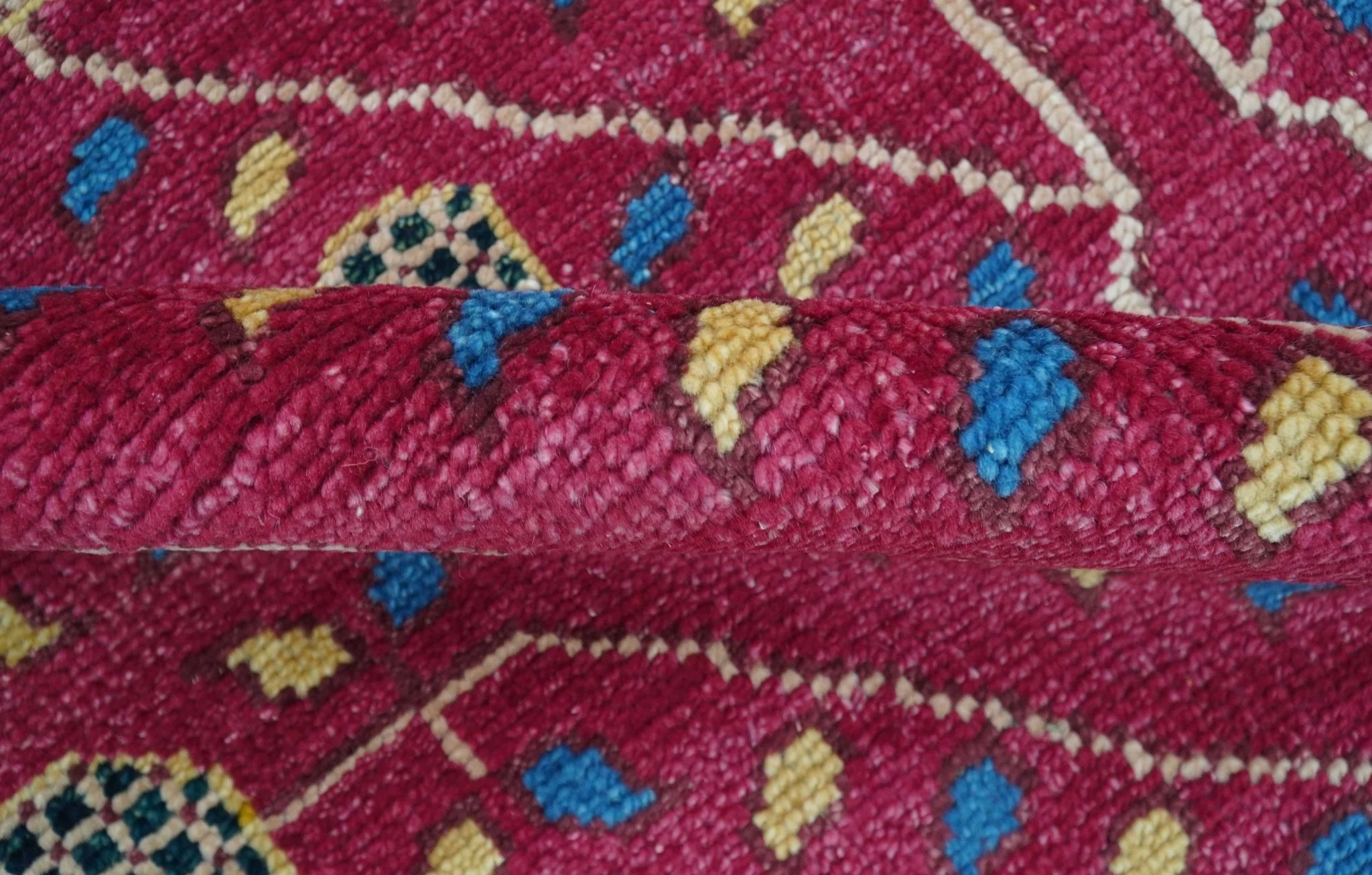 Custom Made Traditional Tribal Design Red And Blue Hand Knotted Wool Rug - Image 8
