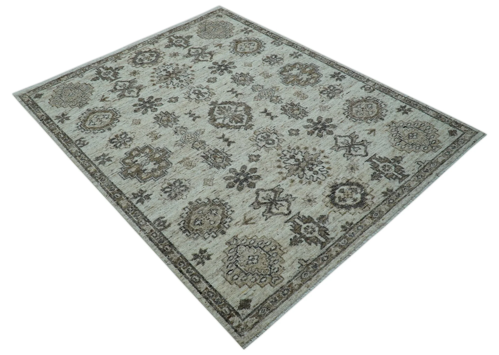 Custom Made Traditional Turkish Design Beige Hand Knotted Natural Wool Area Rug - Image 10