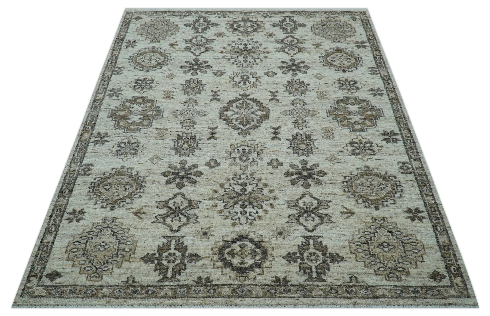 Custom Made Traditional Turkish Design Beige Hand Knotted Natural Wool Area Rug - Image 11