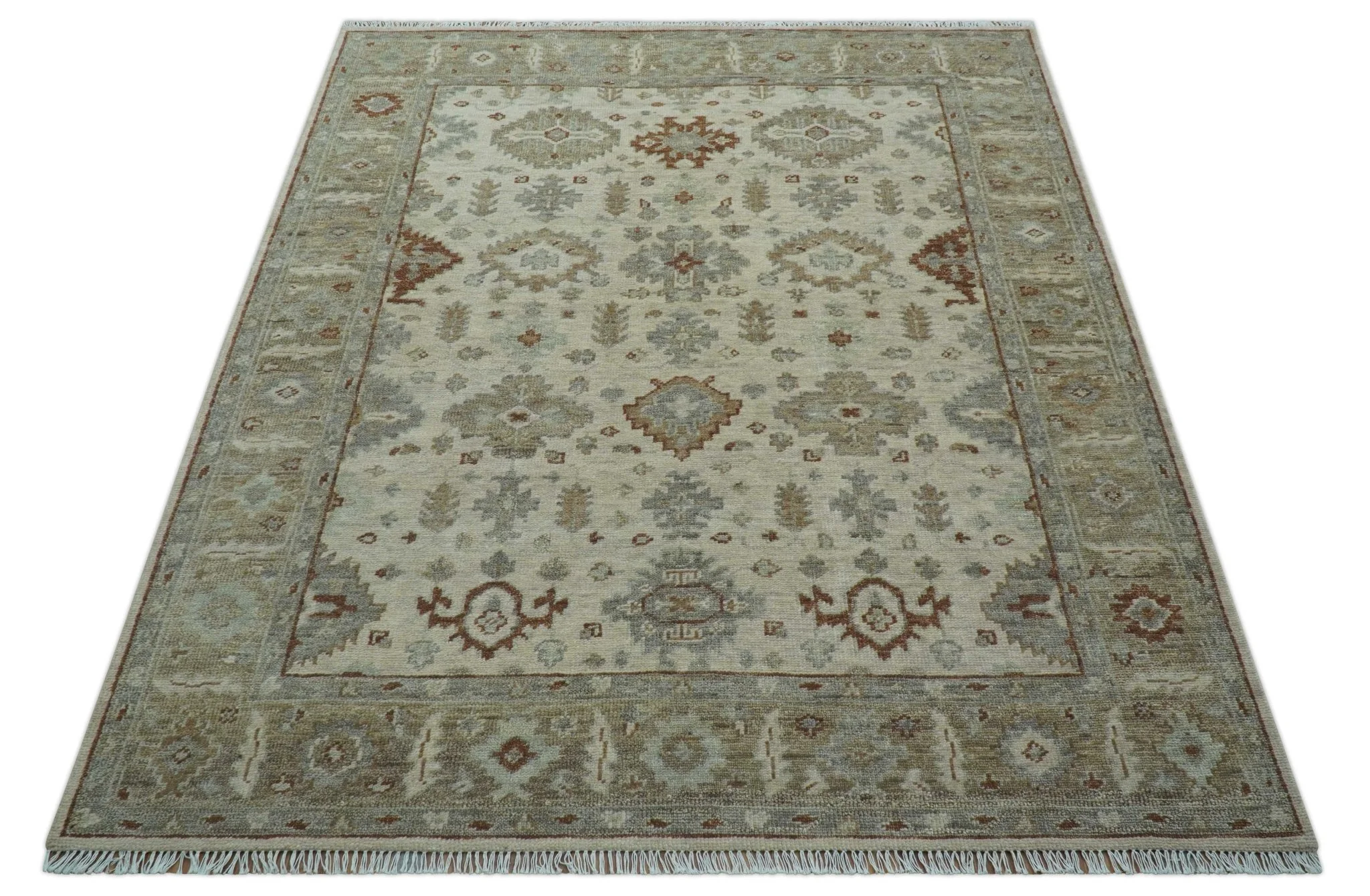 Custom Made Traditional Turkish Beige Hand knotted Wool Area Rug - Image 10