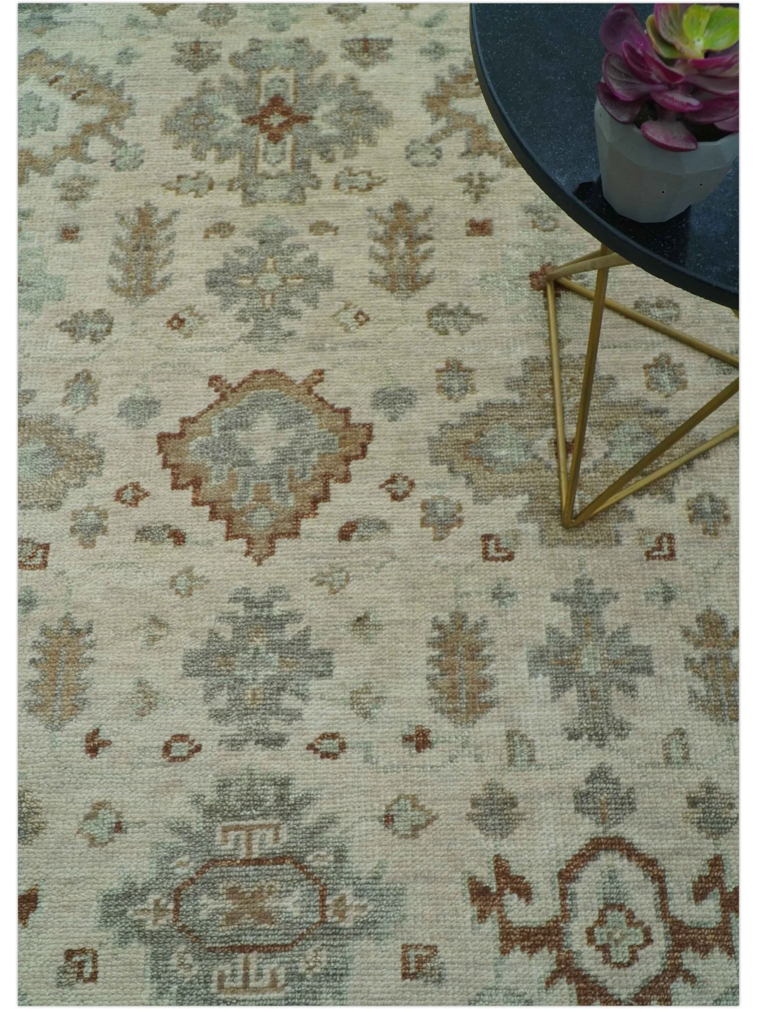 Custom Made Traditional Turkish Beige Hand knotted Wool Area Rug - Image 3