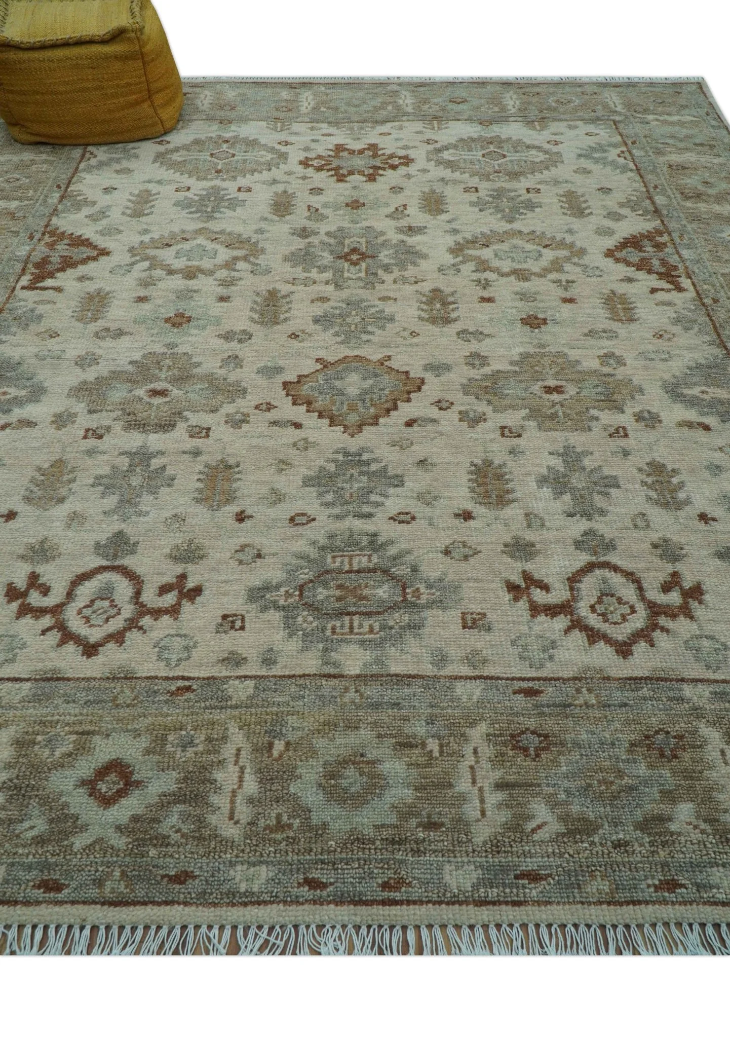 Custom Made Traditional Turkish Beige Hand knotted Wool Area Rug - Image 4