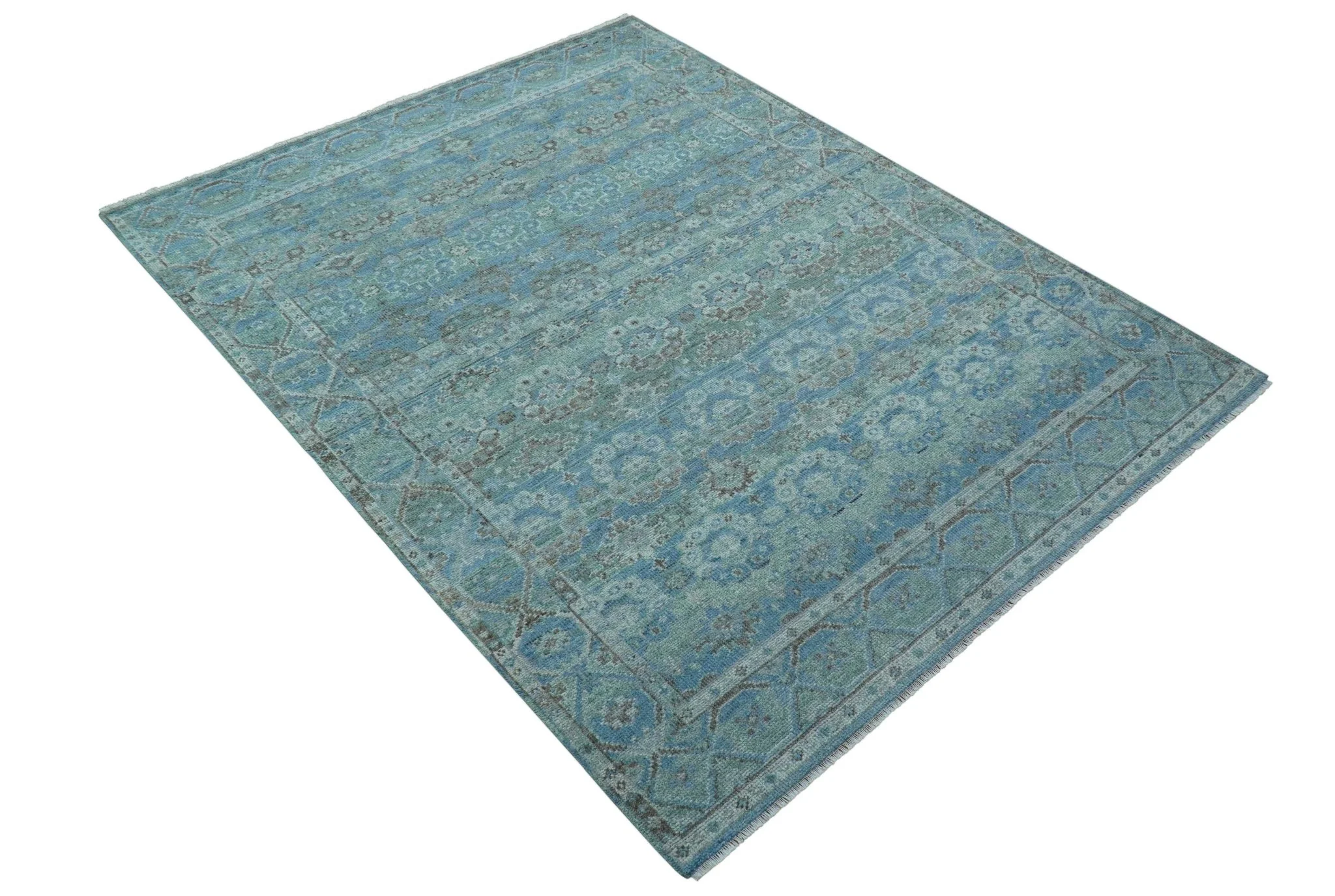 Custom Made Turkish Design Blue And Gray Hand Knotted Afghan Wool Area Rug - Image 10