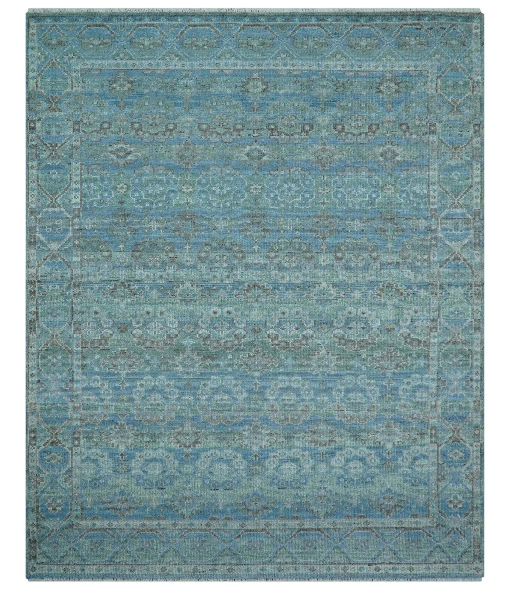 Custom Made Turkish Design Blue And Gray Hand Knotted Afghan Wool Area Rug - Image 2