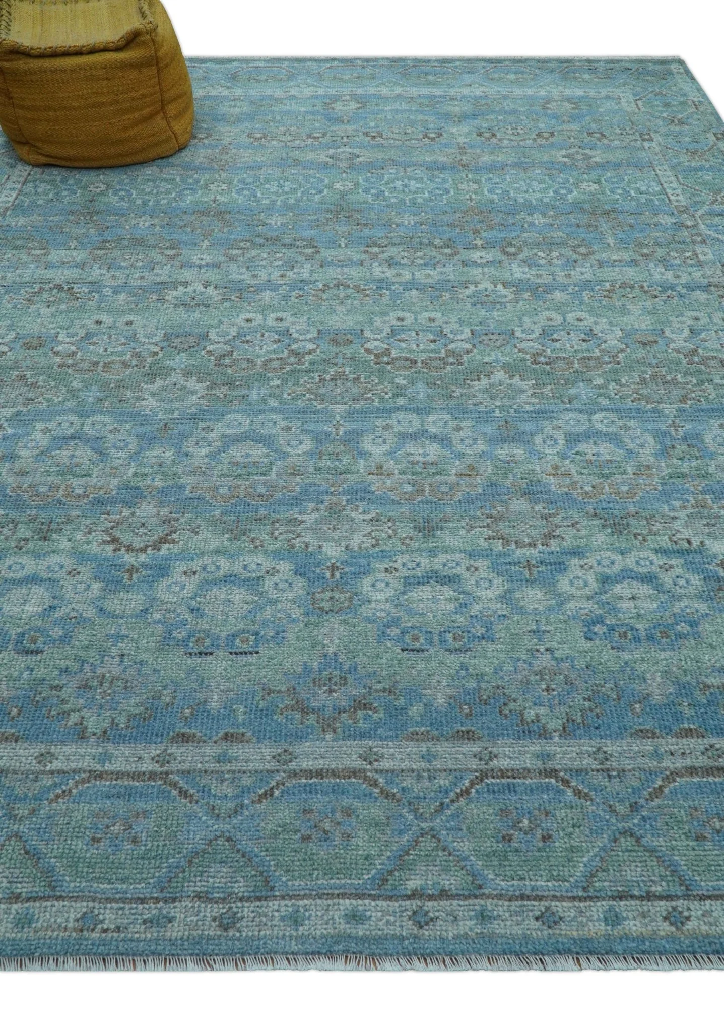 Custom Made Turkish Design Blue And Gray Hand Knotted Afghan Wool Area Rug - Image 3