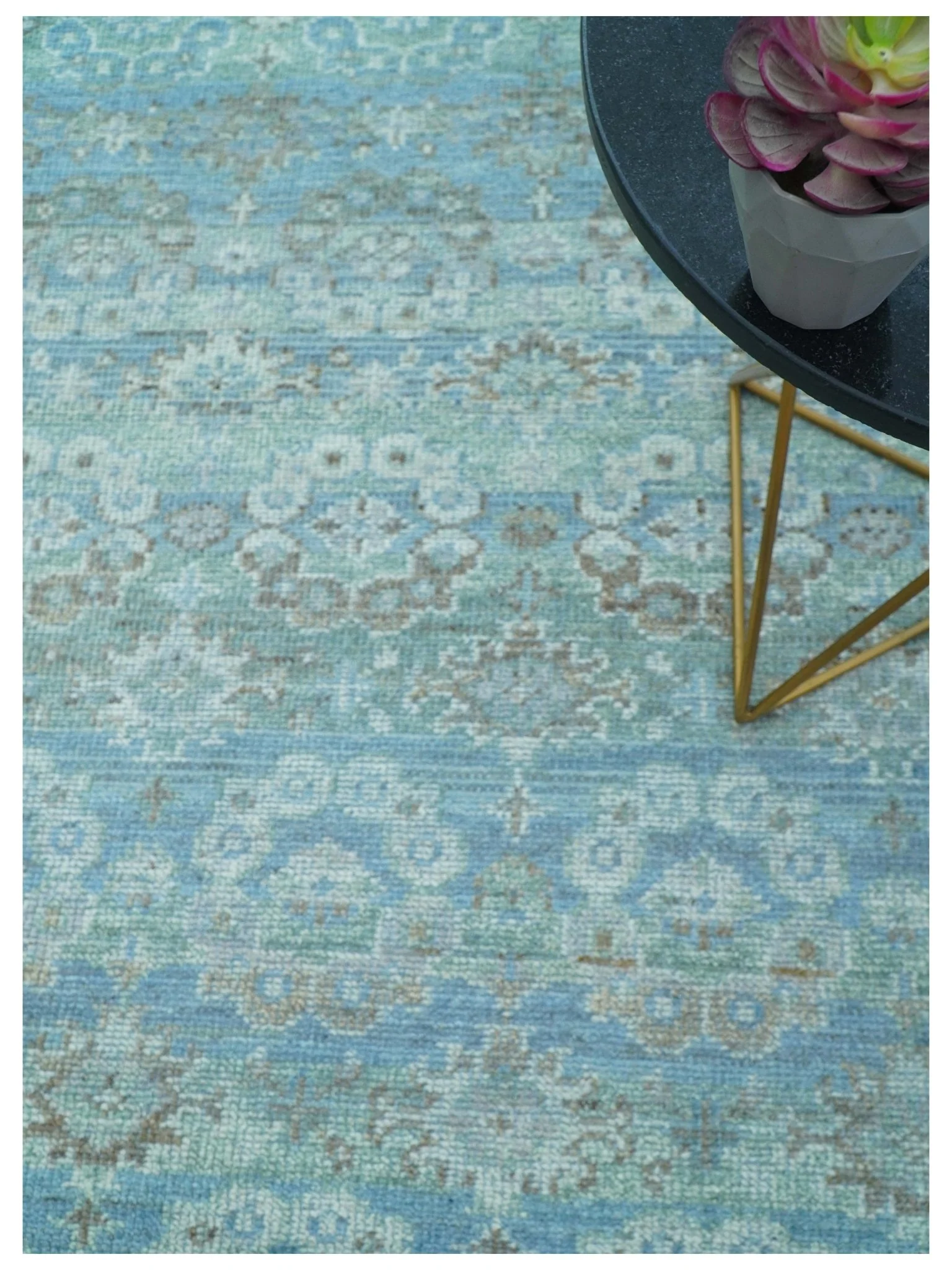 Custom Made Turkish Design Blue And Gray Hand Knotted Afghan Wool Area Rug - Image 5