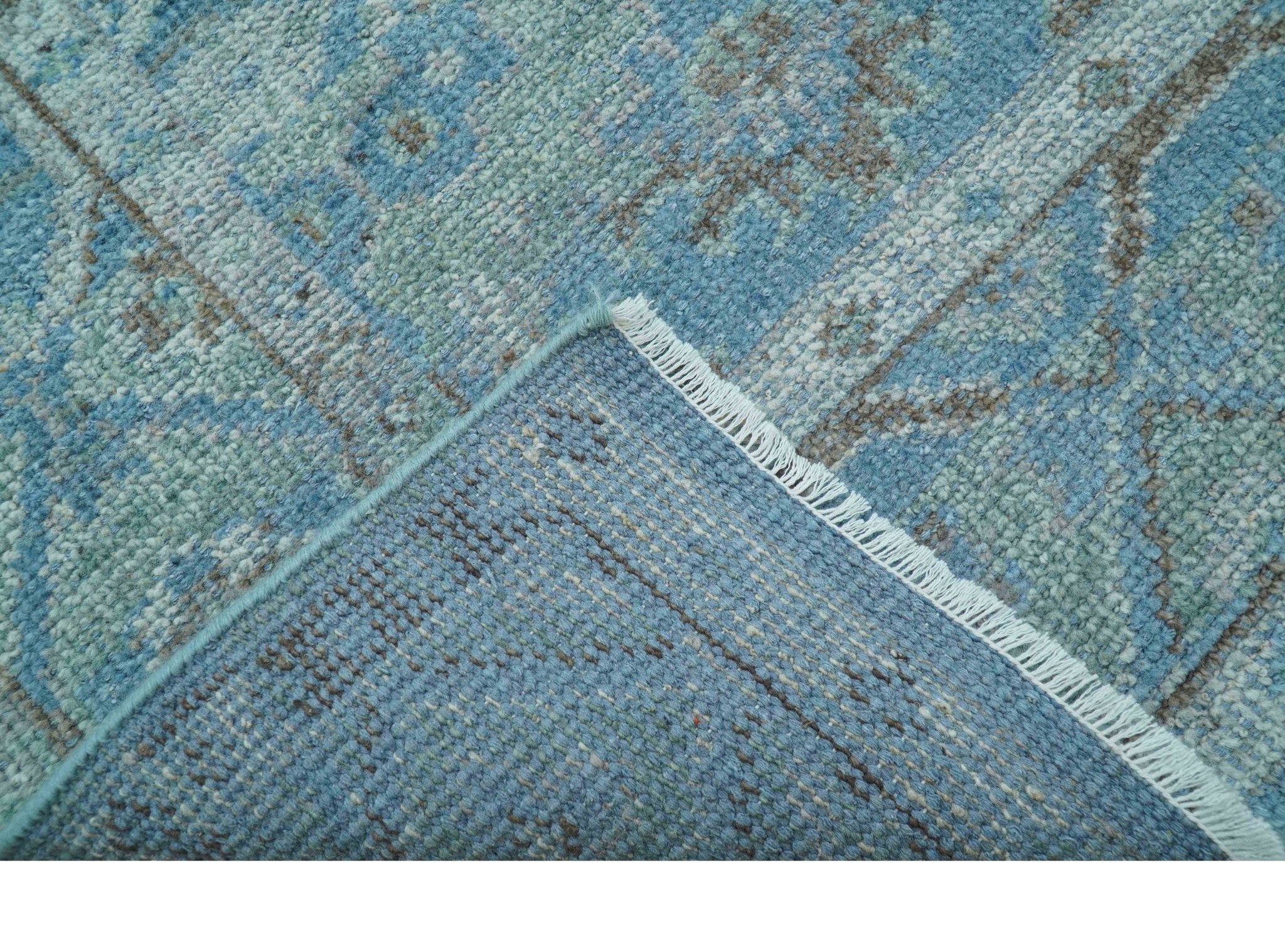 Custom Made Turkish Design Blue And Gray Hand Knotted Afghan Wool Area Rug - Image 8