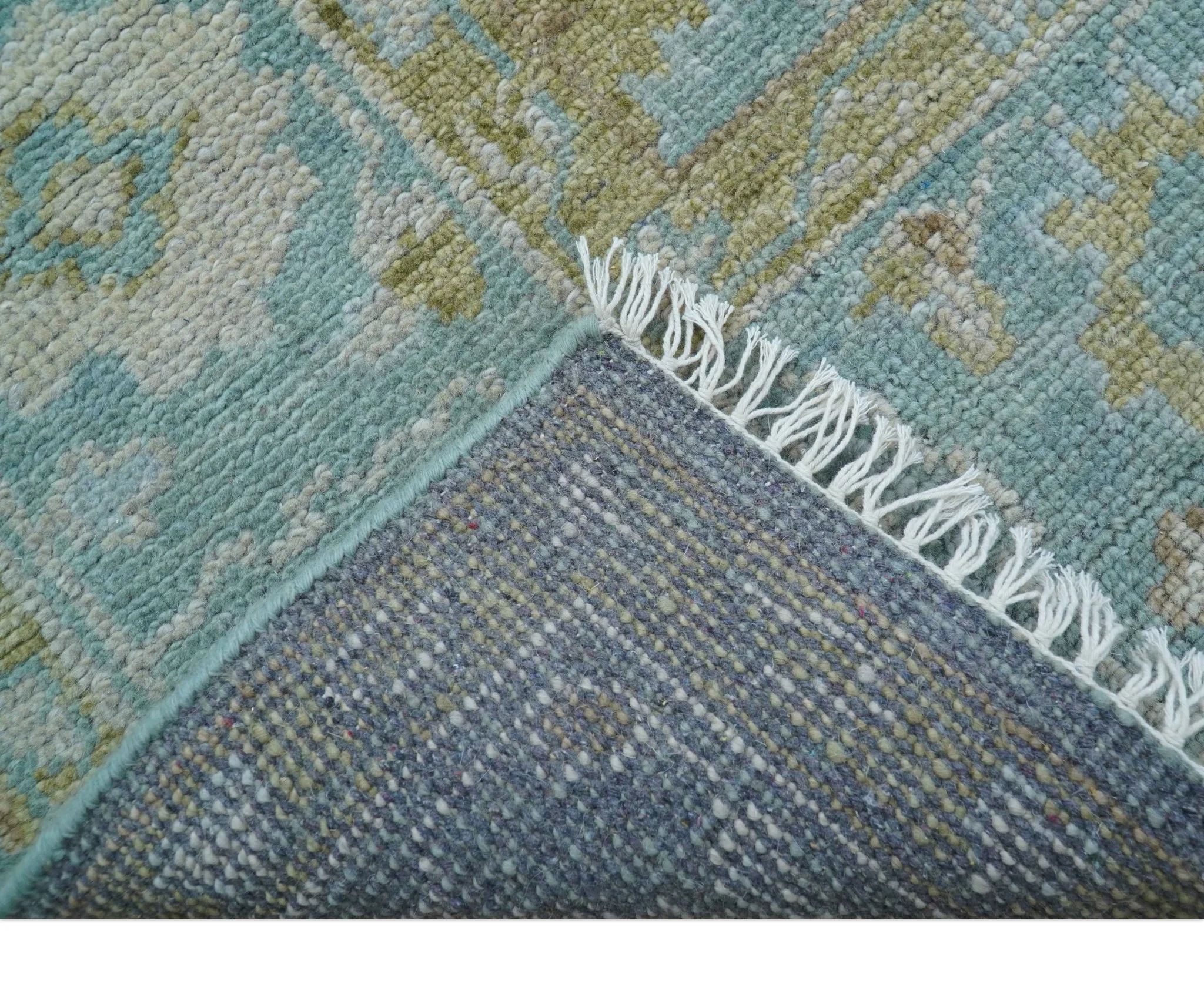 Custom Made Traditional Turkish Blue And Green Hand Knotted Wool Rug - Image 4