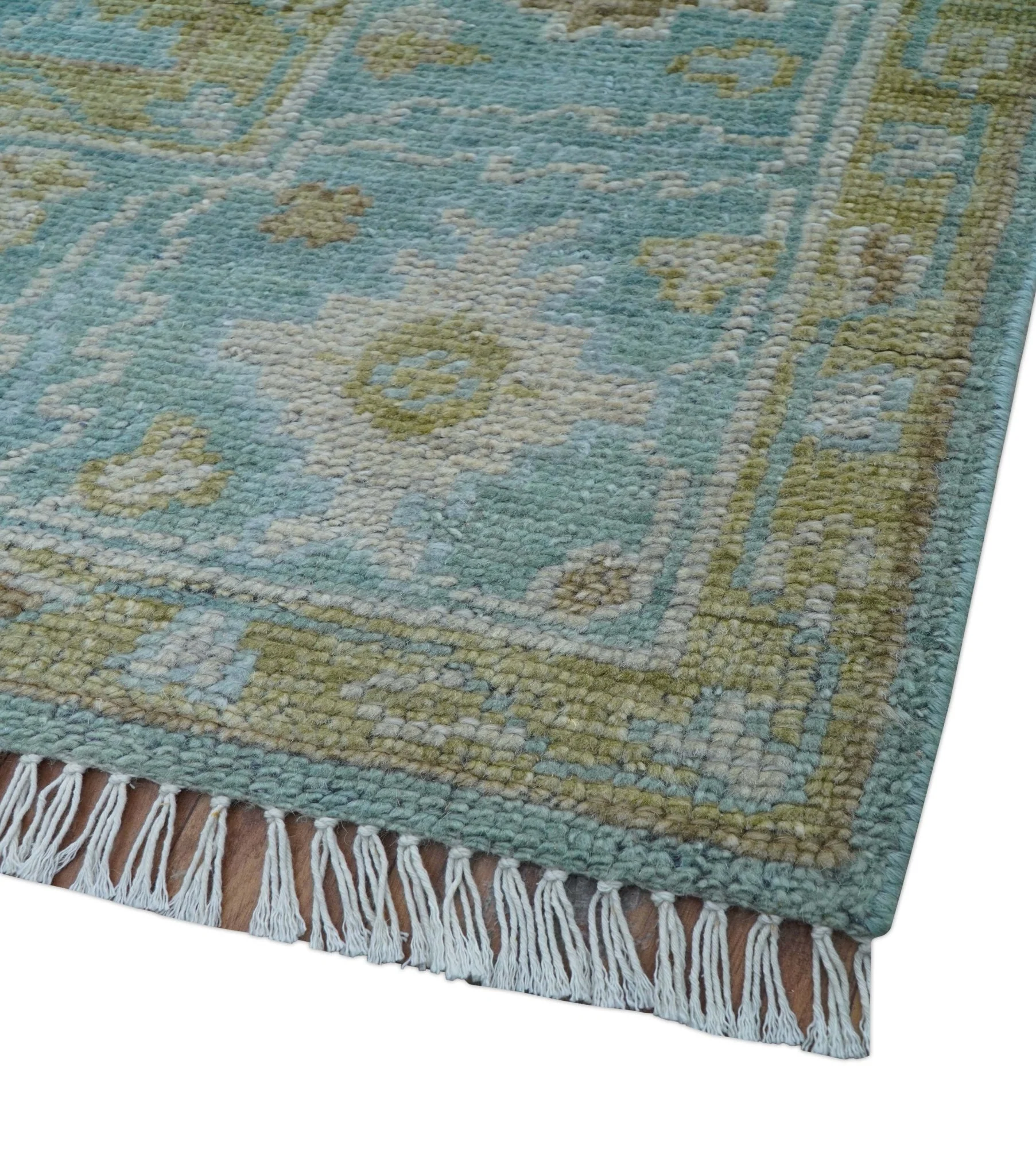 Custom Made Traditional Turkish Blue And Green Hand Knotted Wool Rug - Image 5