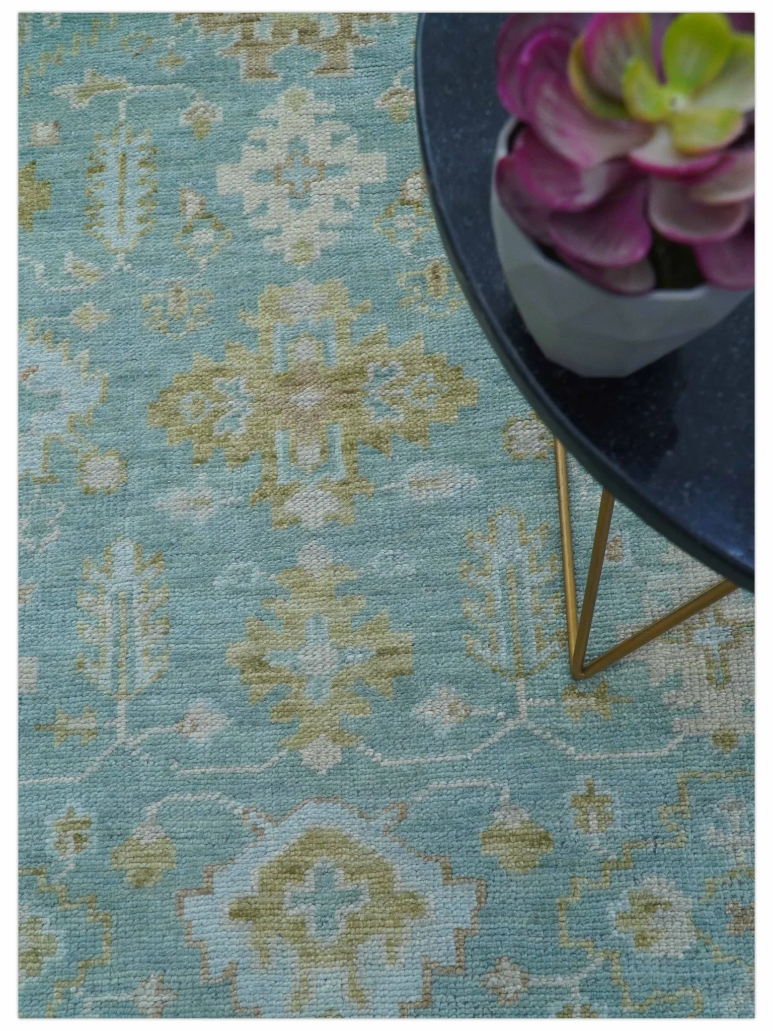 Custom Made Traditional Turkish Blue And Green Hand Knotted Wool Rug - Image 9