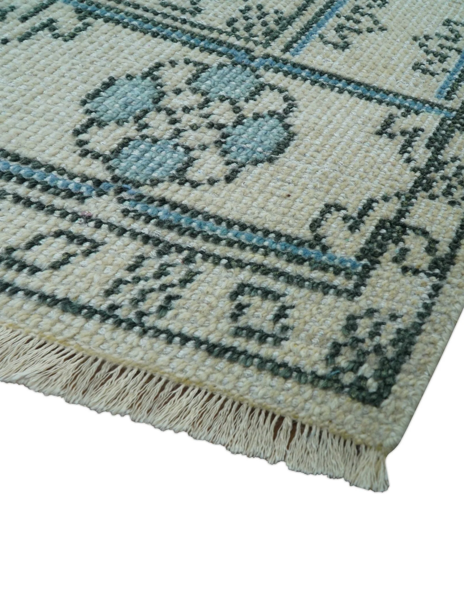 Custom Made Traditional Turkish Blue And Ivory Hand Knotted Wool Area Rug - Image 5